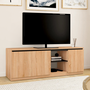 Voir la diapositive 2 : ID MARKET Meuble TV TOMI 3 portes bois façon hêtre et noir 140 cm