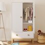 Voir la diapositive 2 : ID MARKET Armoire enfant 2 portes JACOB avec tiroir blanc et bois