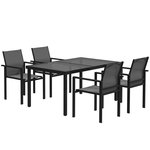 OUTSUNNY Ensemble table de jardin rectangulaire et 4 chaises empilables métal textliène verre trempé noir