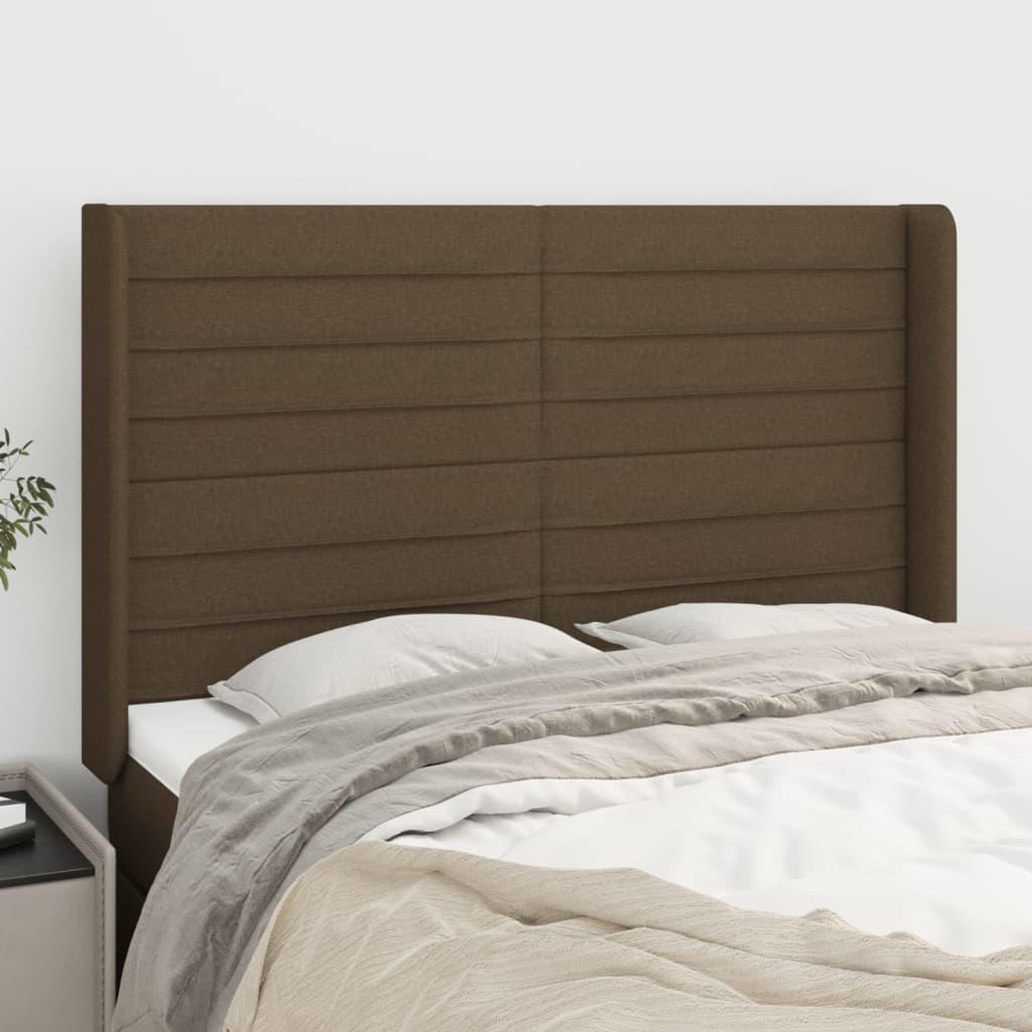 Voir la diapositive 1 : VIDAXL Tete de lit avec oreilles Marron fonce 147x16x118/128 cm Tissu