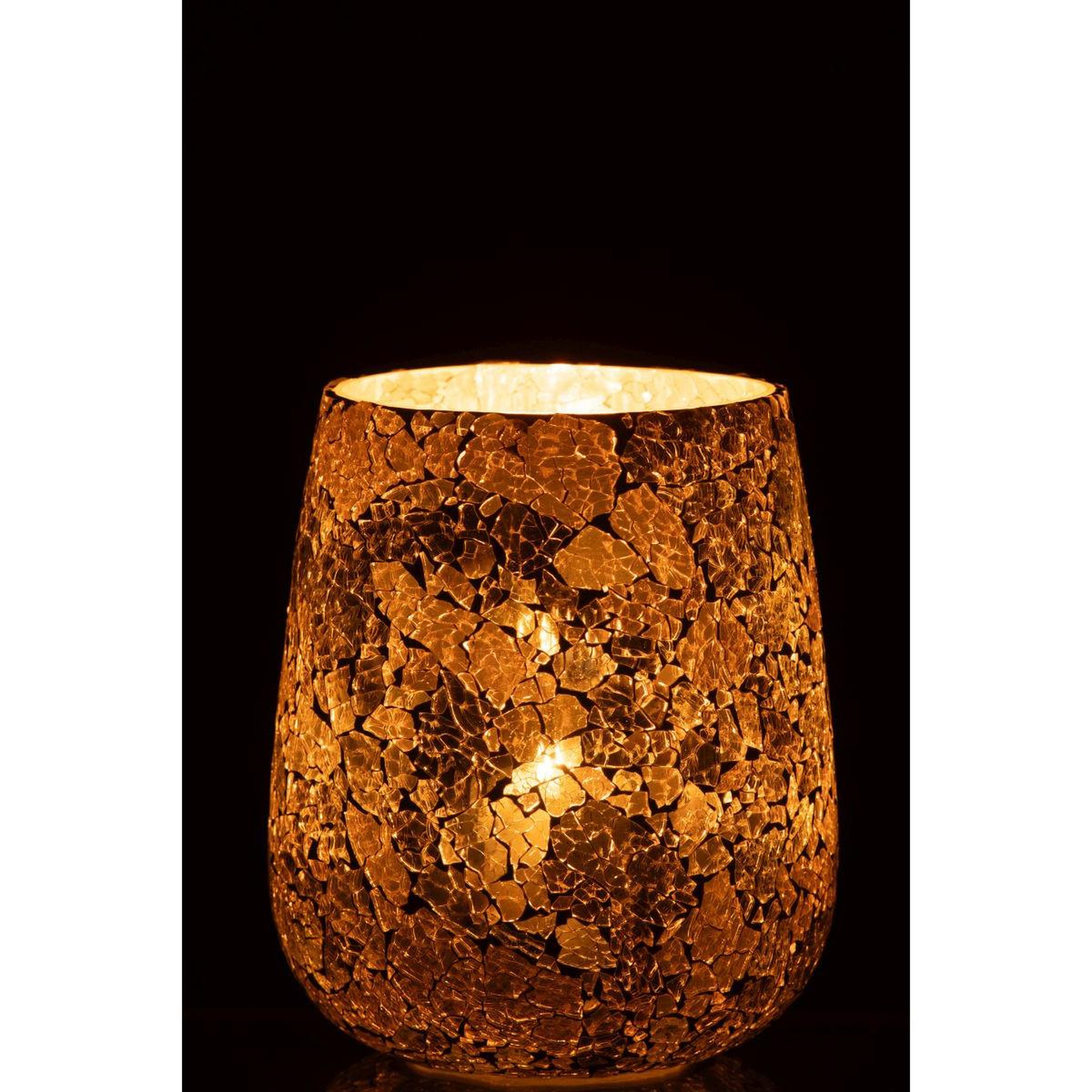 Voir la diapositive 5 : J-LINE Photophore craquelé en verre  nuit  21cm doré