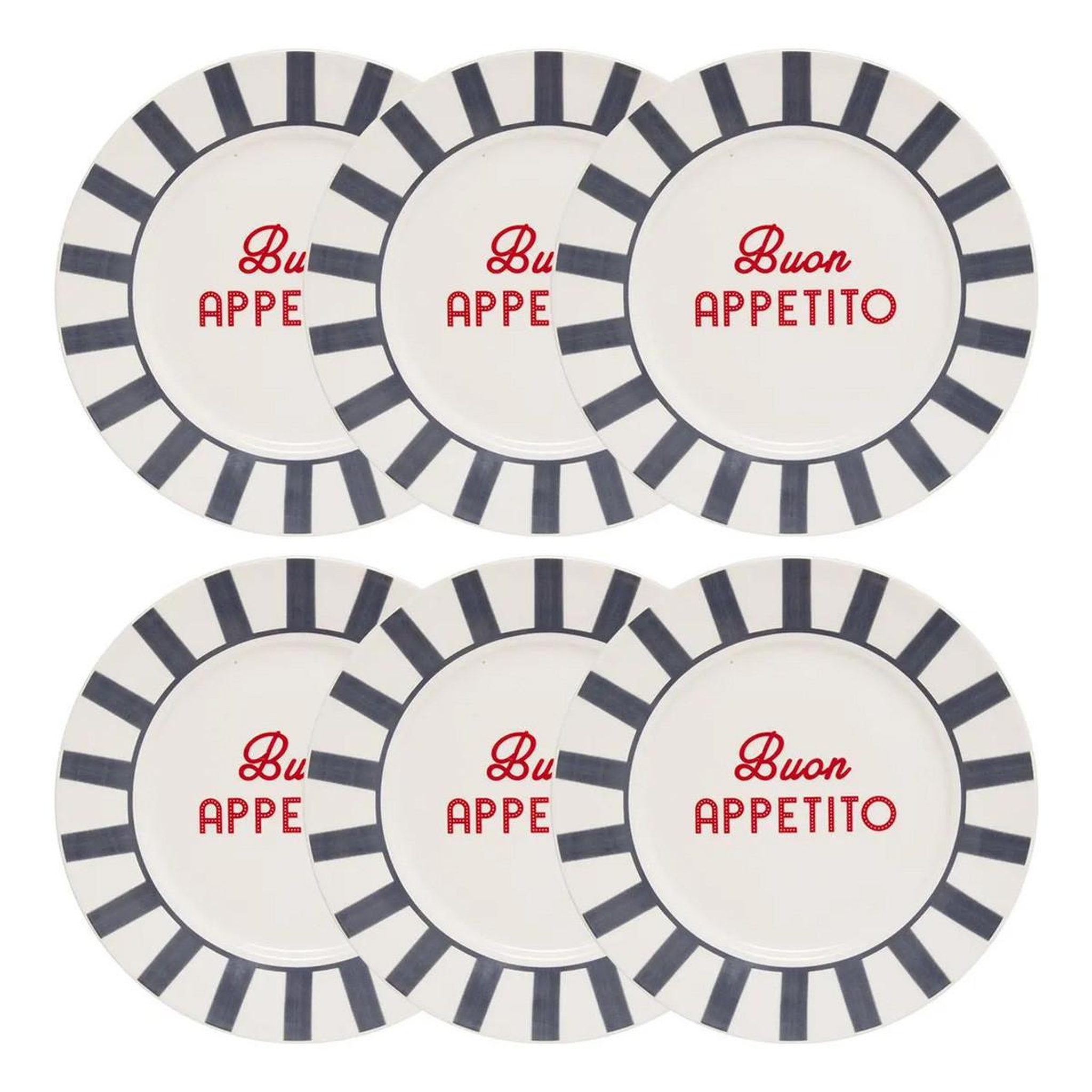Voir la diapositive 2 : SECRET DE GOURMET Lot de 6 assiettes plates  della pasta  26cm multicolore