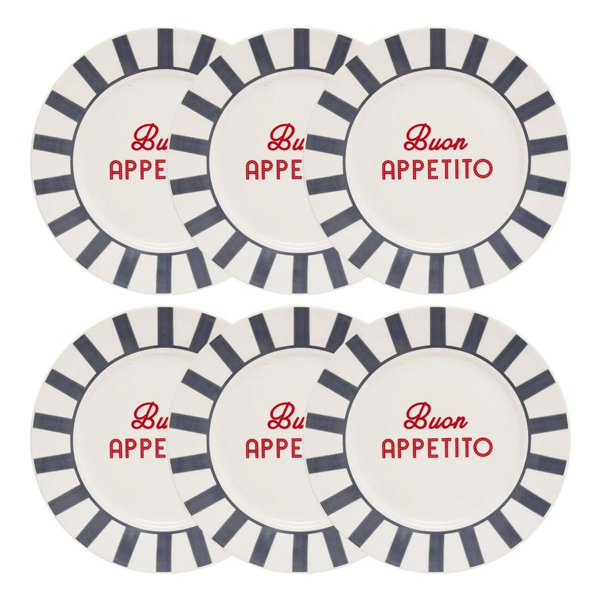 SECRET DE GOURMET Lot de 6 Assiettes Plates  Della Pasta  26cm Multicolore