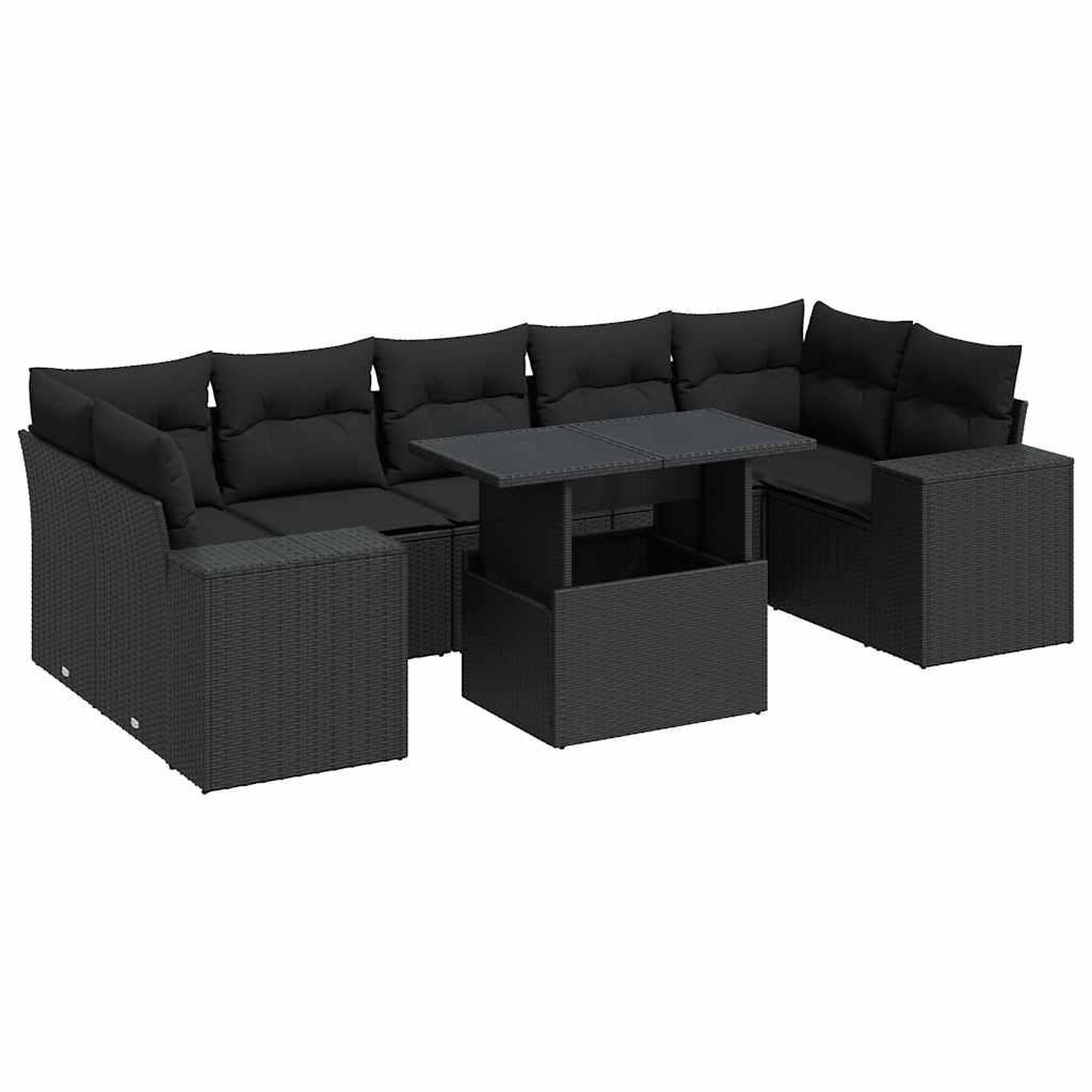 Voir la diapositive 2 : VIDAXL Salon de jardin 8 pcs avec coussins noir resine tressee