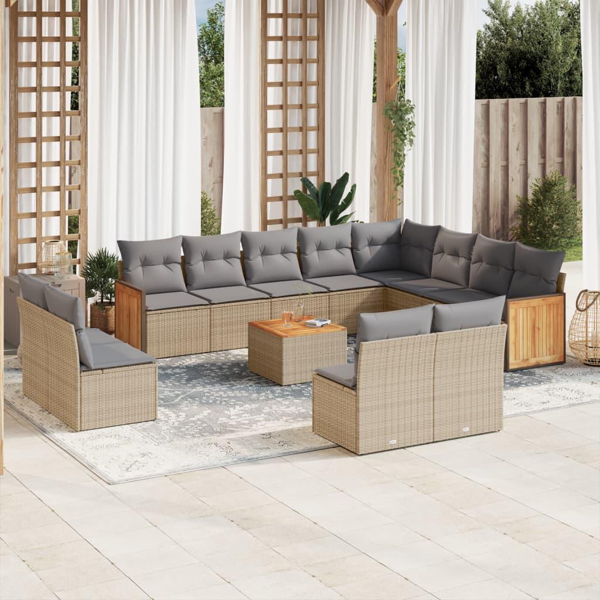 VIDAXL Salon de jardin avec coussins 13 pcs beige resine tressee