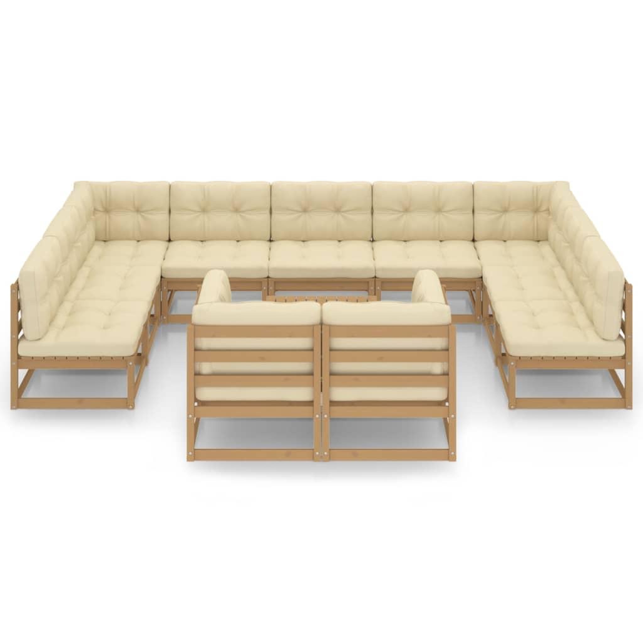 Voir la diapositive 3 : VIDAXL Salon de jardin 12 pcs avec coussins marron miel bois de pin
