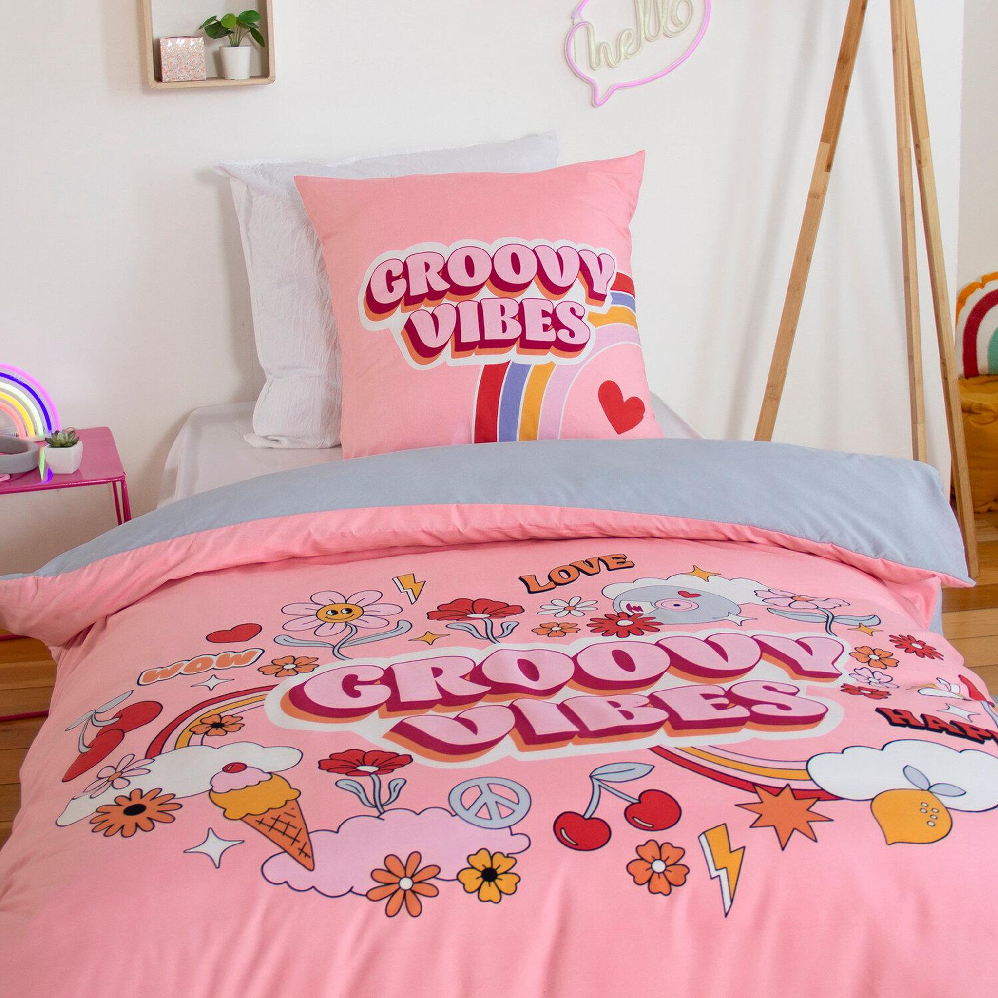 Voir la diapositive 2 : Home collection Parure housse de couette 2pcs 140x200 100% microfibre - groovy vibes