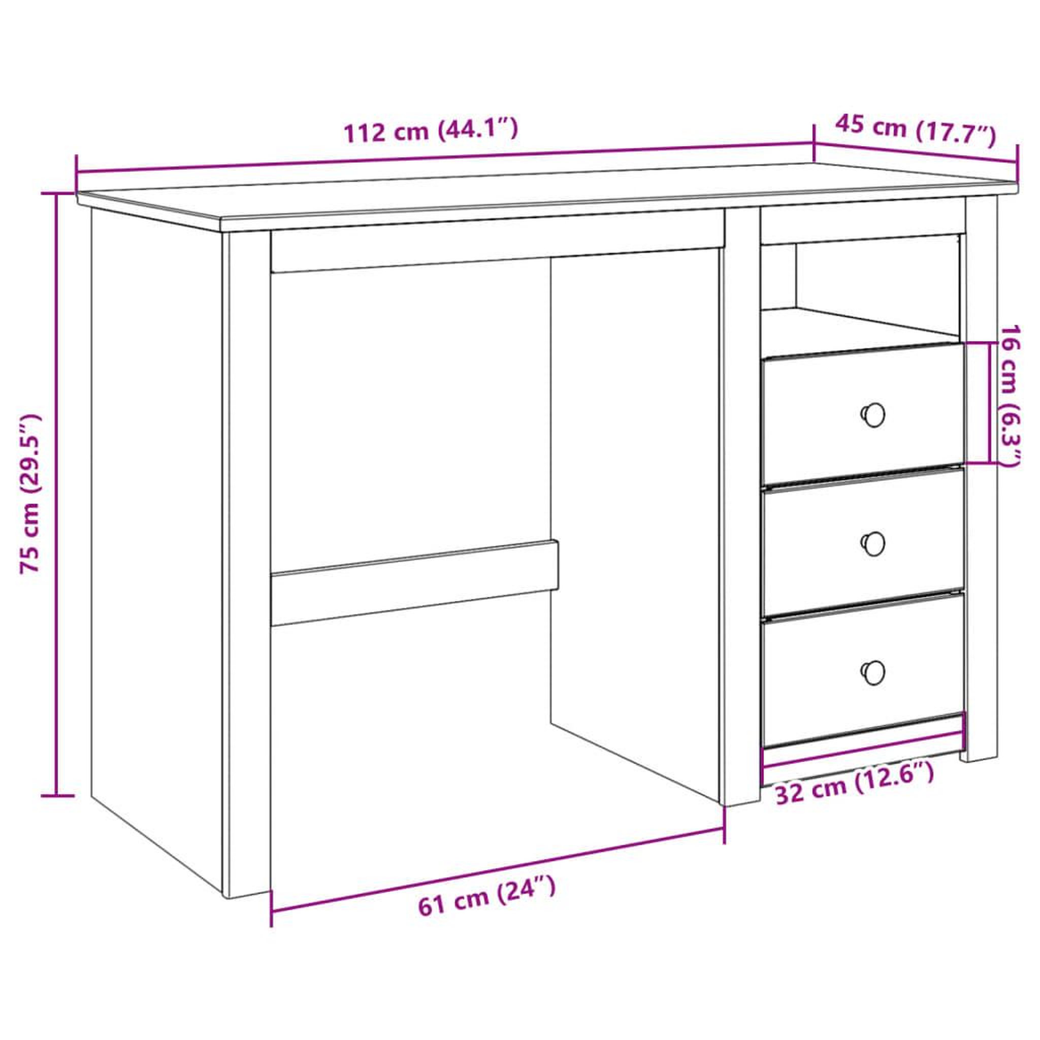 Voir la diapositive 6 : VIDAXL Bureau Panama 112x45x75 cm bois massif de pin