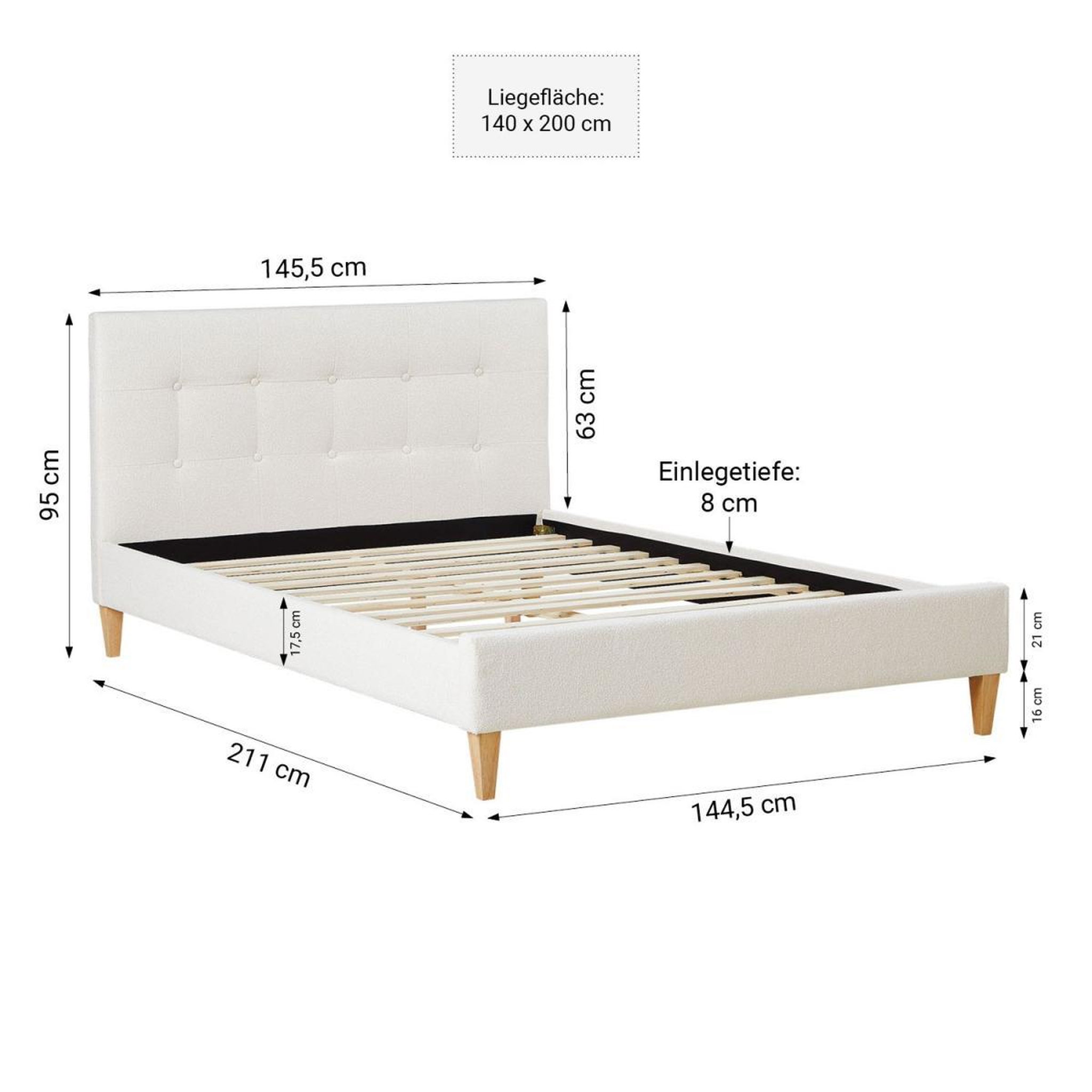 Voir la diapositive 4 : HomeStyle4U Lit 2 Places 140x200 cm avec Matelas