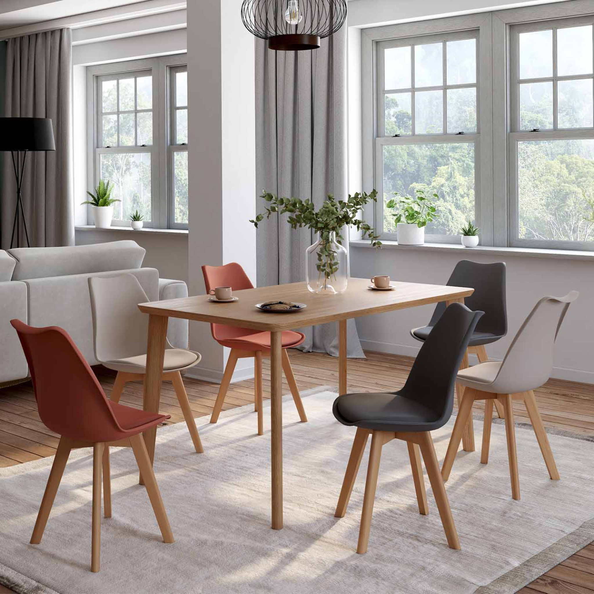 Voir la diapositive 2 : ID MARKET Lot de 6 chaises scandinaves sara mix color gris foncé x2, terracotta x2, beige x2