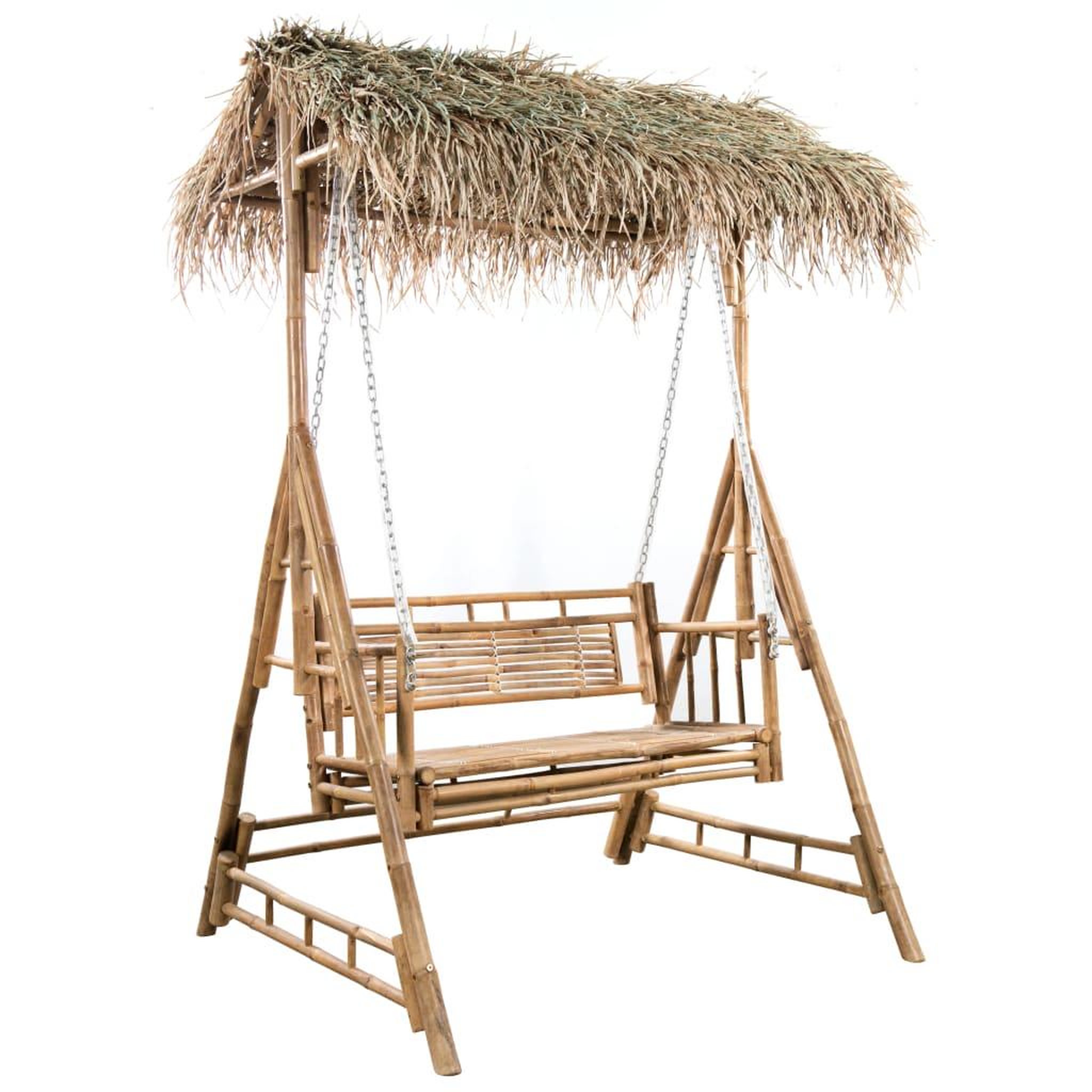 Voir la diapositive 2 : VIDAXL Balancelle 2 places feuilles de palmier et coussin 202cm Bambou