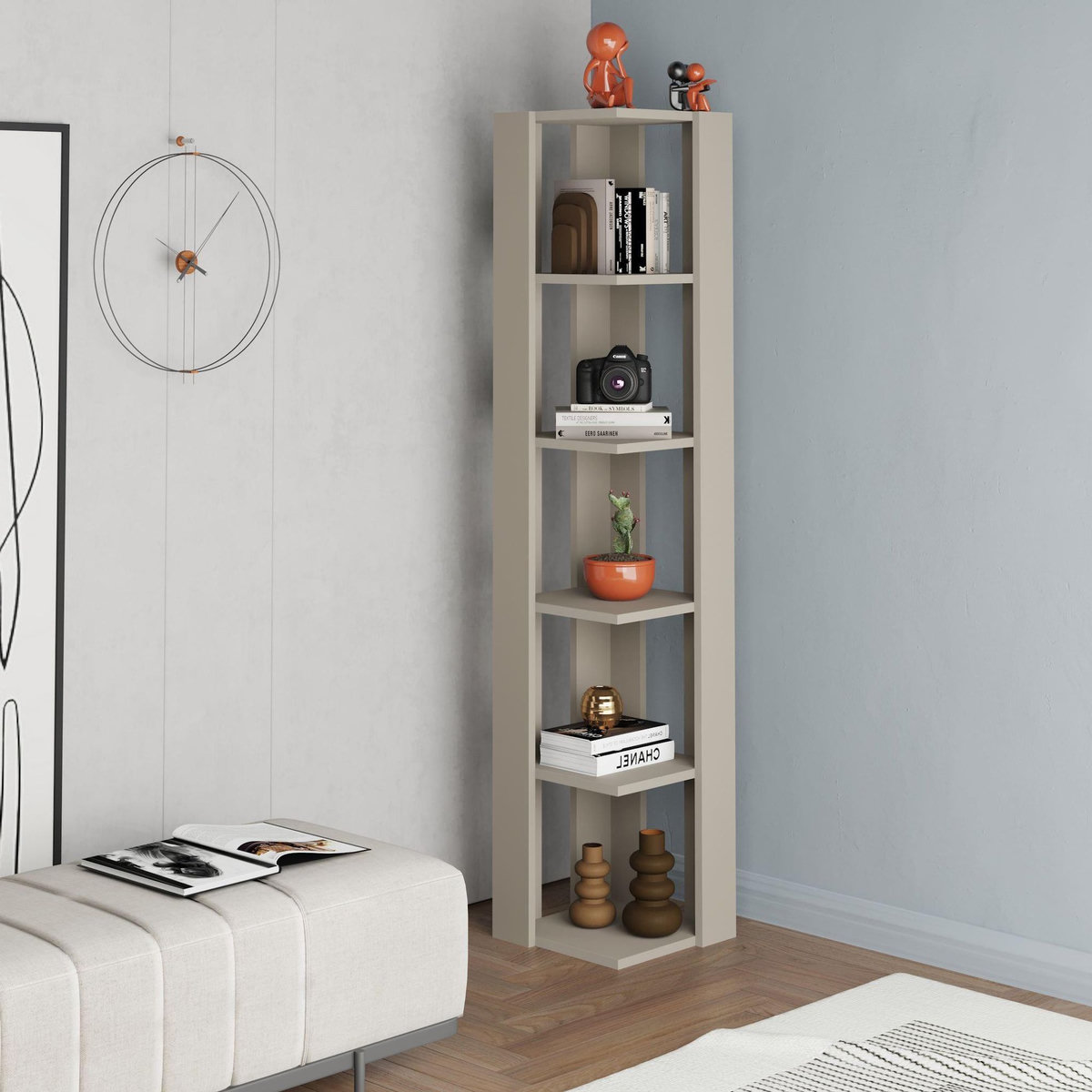 Habitat et Jardin Bibliothèque en bois  Nati  - 32 x 32 x 161 cm - Grès