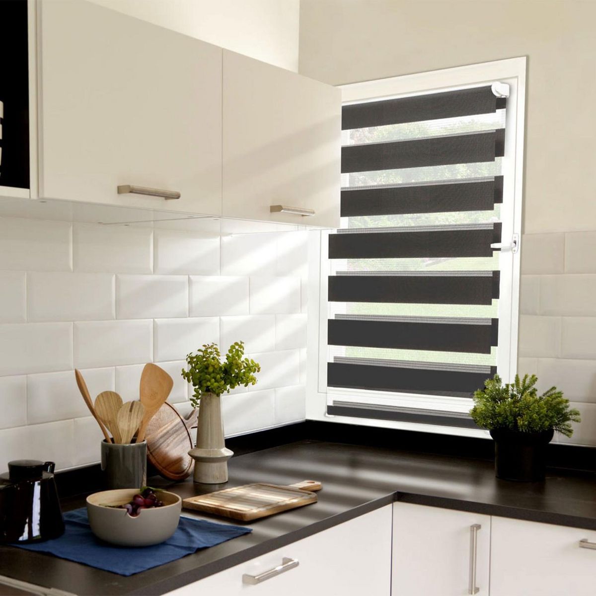 ID MARKET Store enrouleur zébré jour nuit 50 x 150 cm gris