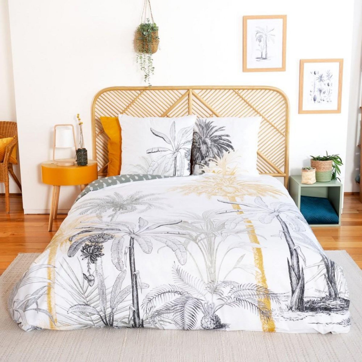 COTE DECO Housse de couette réversible 240x220 SOLI + 2 taies 100% coton adouci 57 fils/cm2