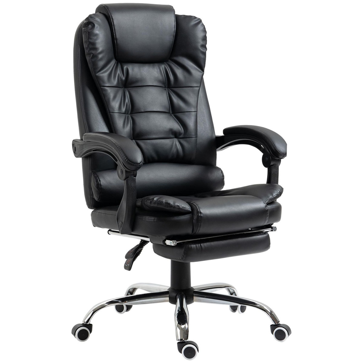 HOMCOM Fauteuil de bureau fauteuil manager grand confort réglable dossier inclinable repose-pied revêtement synthétique noir