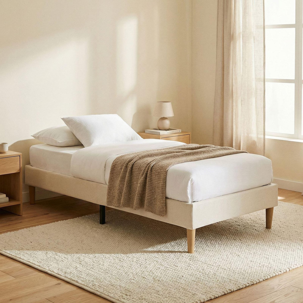 IDIMEX Sommier tapissier PAIMPOL 90 x 190 cm revêtement tissu