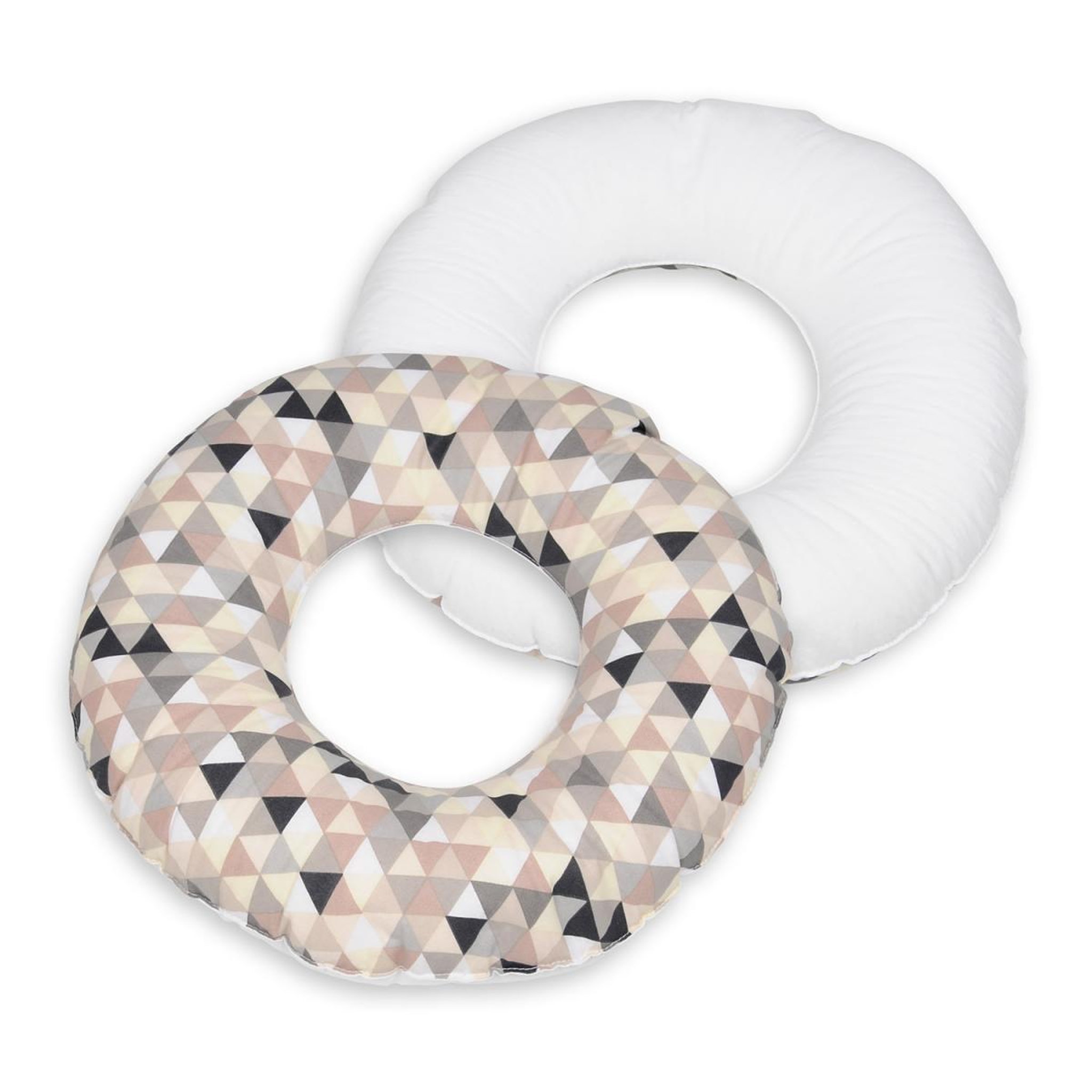 VELINDA Coussin rond post natal triangles beiges – blanc