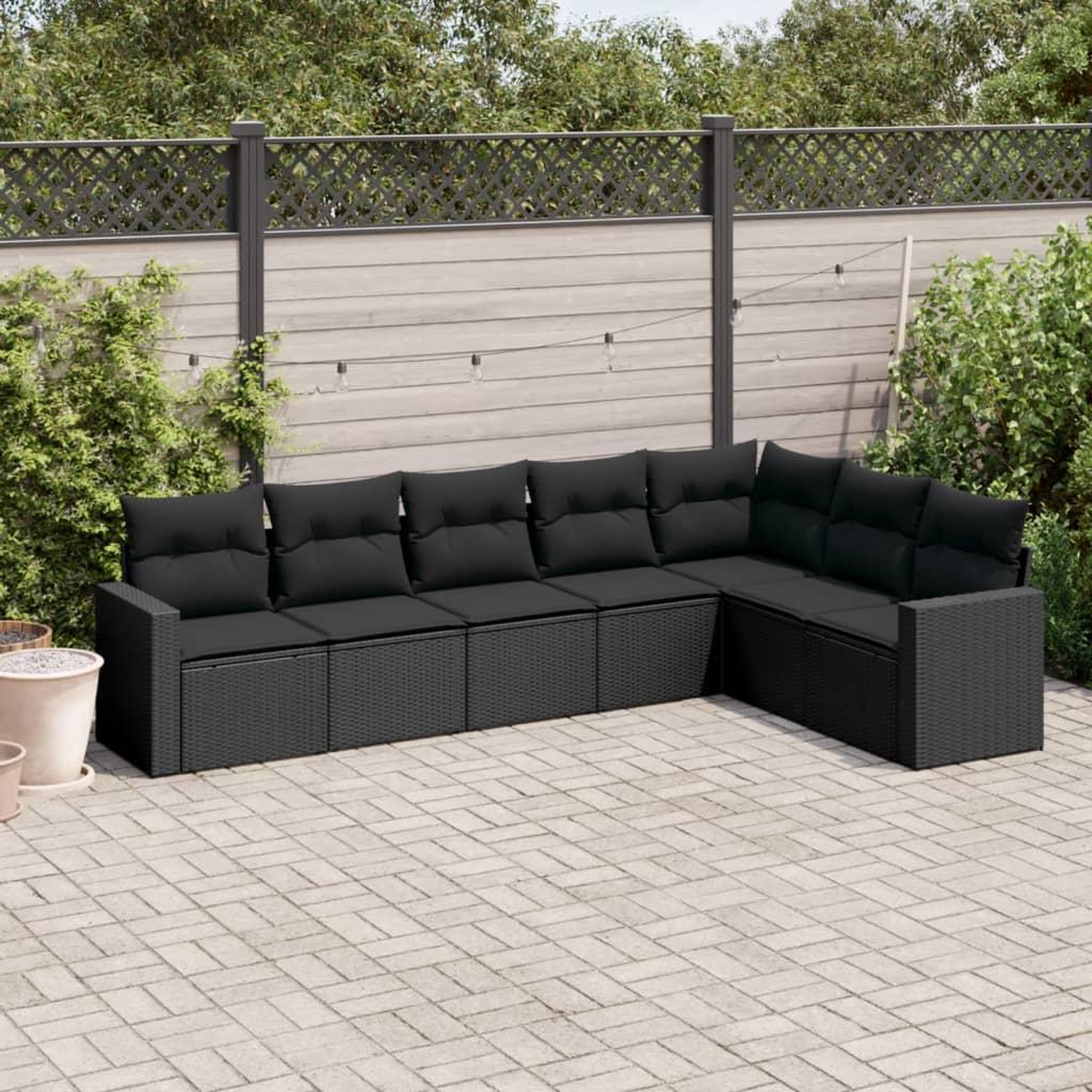 VIDAXL Salon de jardin 7 pcs avec coussins noir resine tressee