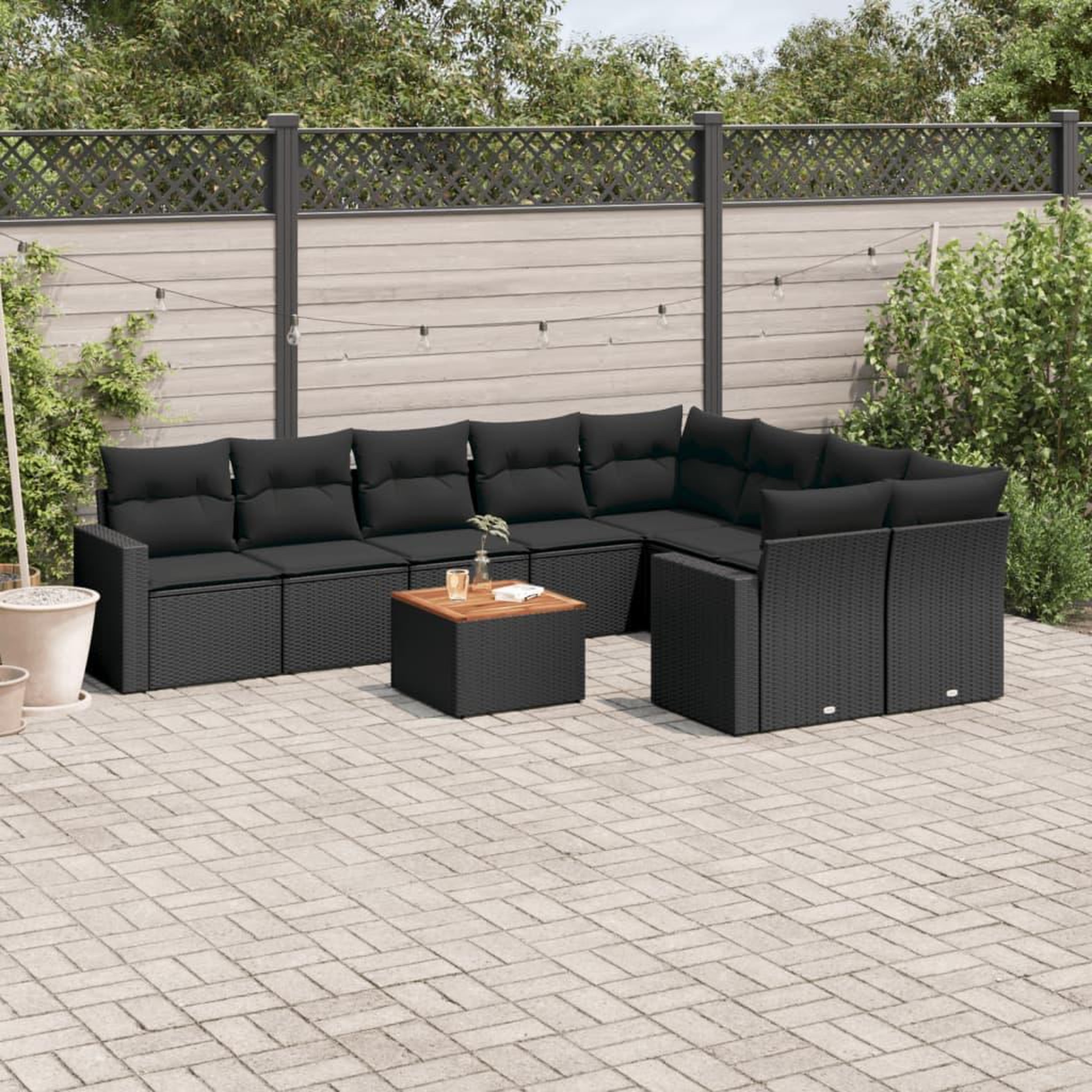 VIDAXL Salon de jardin 10 pcs avec coussins noir resine tressee