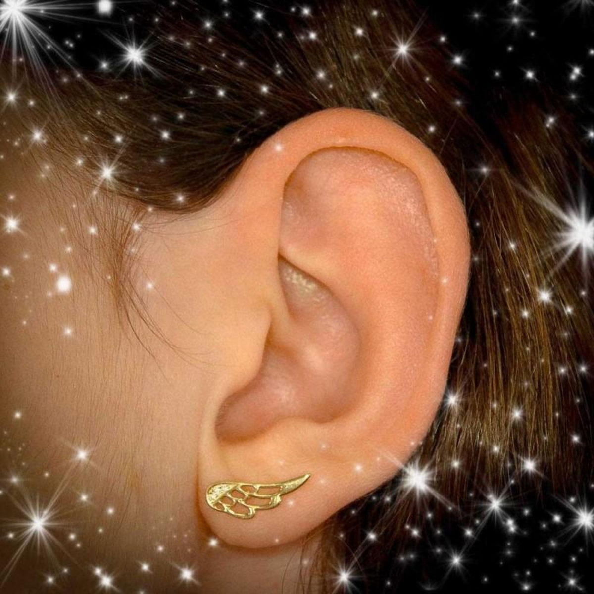 L'ATELIER D'AZUR Boucles d'Oreilles Or Jaune - Aile d'Ange Sertie de Zirconiums