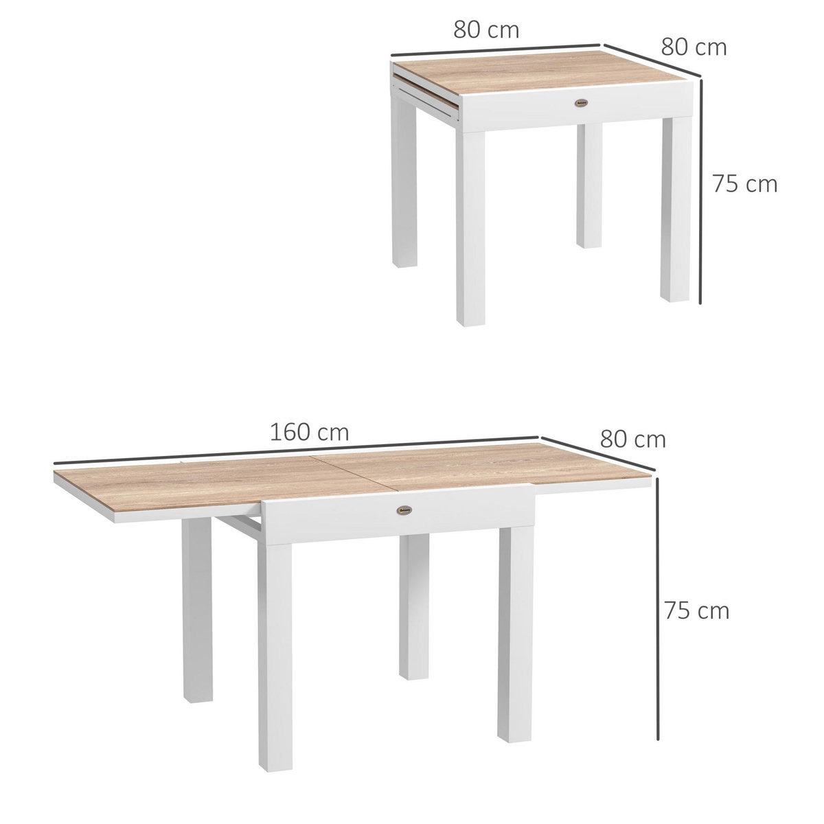 OUTSUNNY Table de jardin extensible 6 places 80/160 cm aluminium traité époxy gris clair plateau effet bois