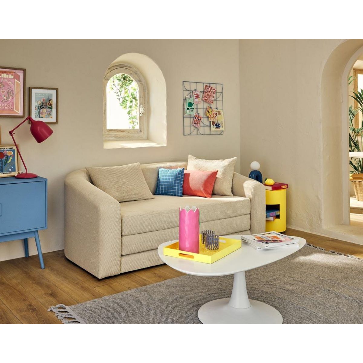 BEST MOBILIER Nuvia - canapé convertible déplimousse 2 places en velours texturé