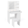 Voir la diapositive 5 : ID MARKET Coiffeuse ZELIA miroir LED avec 1 tiroir, étagères, caisson de rangement et tabouret