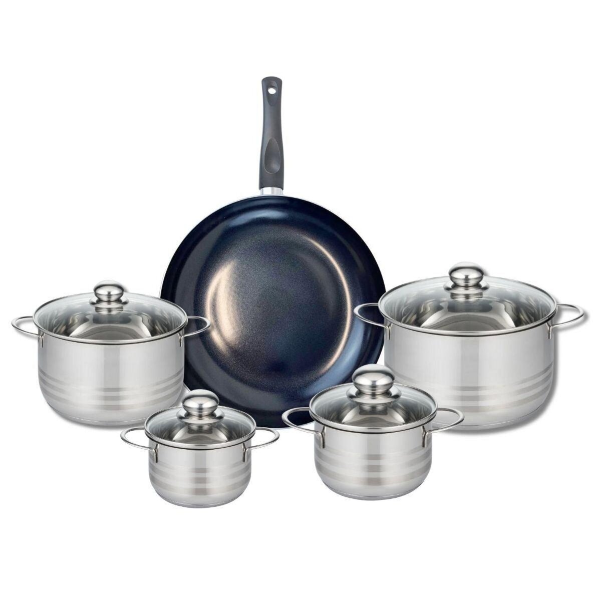 ELO Ensemble de 1 Poêle de cuisson 32 cm et 4 faitouts 14, 16, 20 et 24 cm Elo Prima Brillant