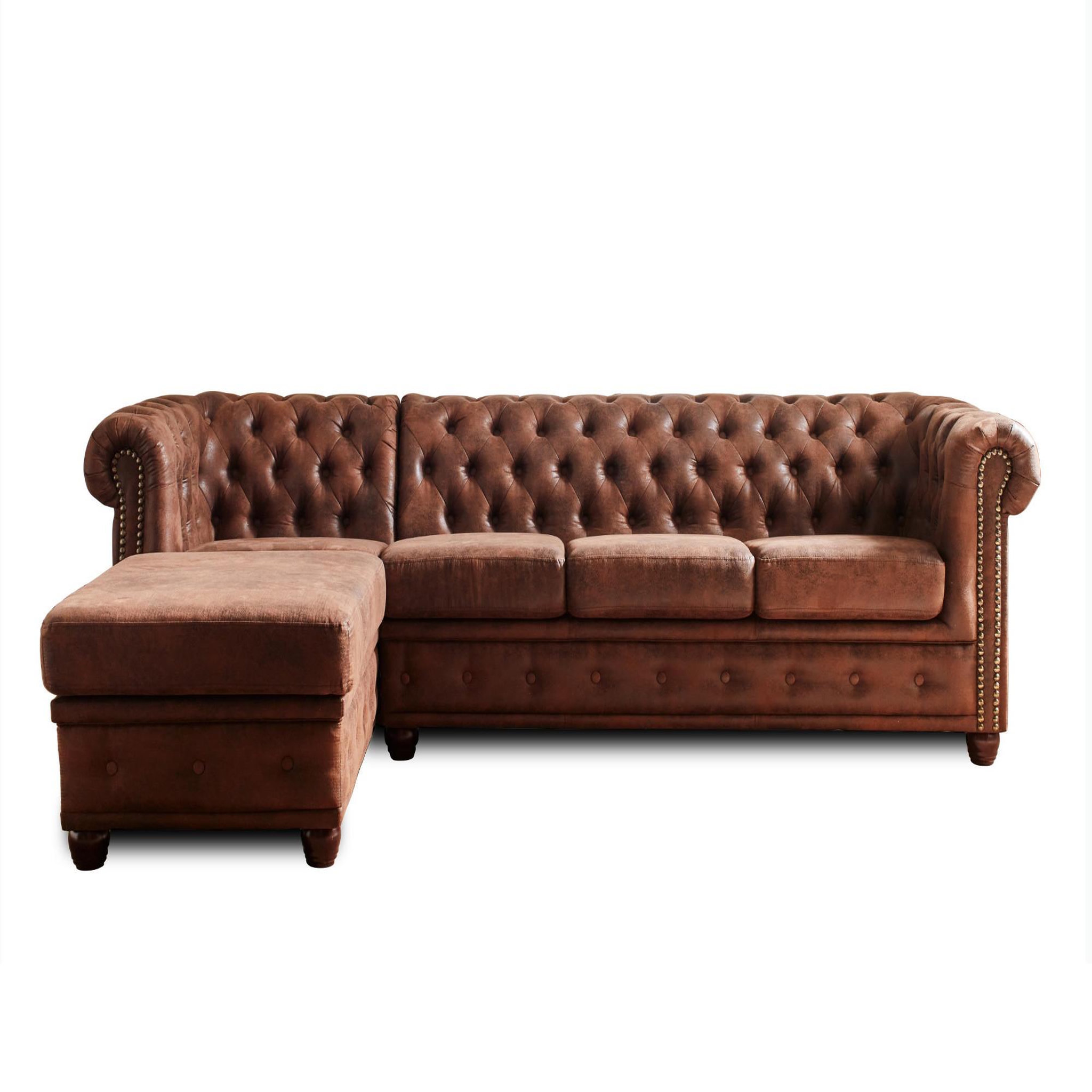 Voir la diapositive 5 : LISA DESIGN Winston - canapé d'angle chesterfield - 4 places - style industriel - gauche