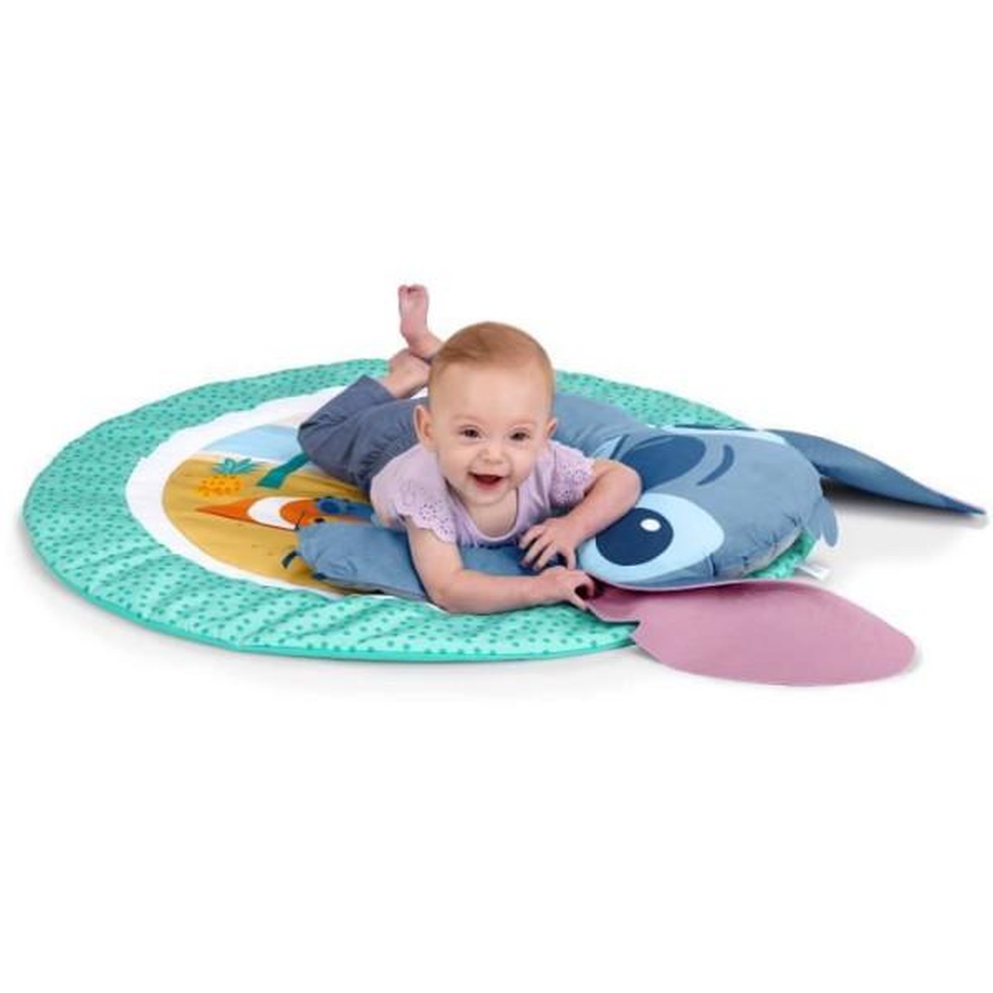 Voir la diapositive 5 : Bright Starts DISNEY BABY - STITCH - Tapis de sol éveil bébé, évolutif, arche avec jouets sensoriels, peluche, miroir, coussin Stitch, hoc