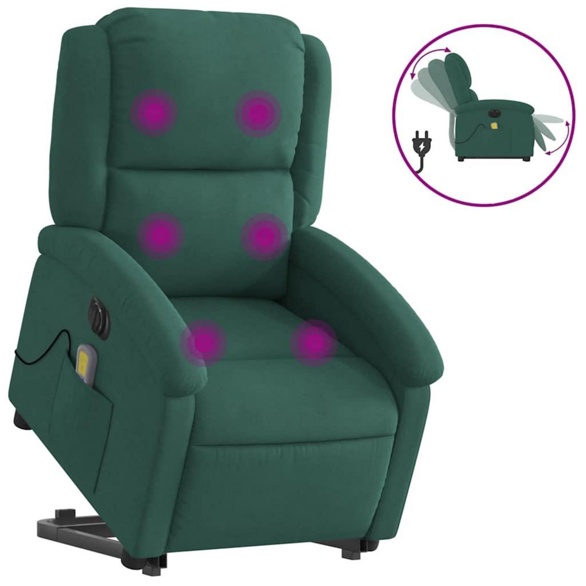 VIDAXL Fauteuil inclinable de massage electrique vert fonce velours
