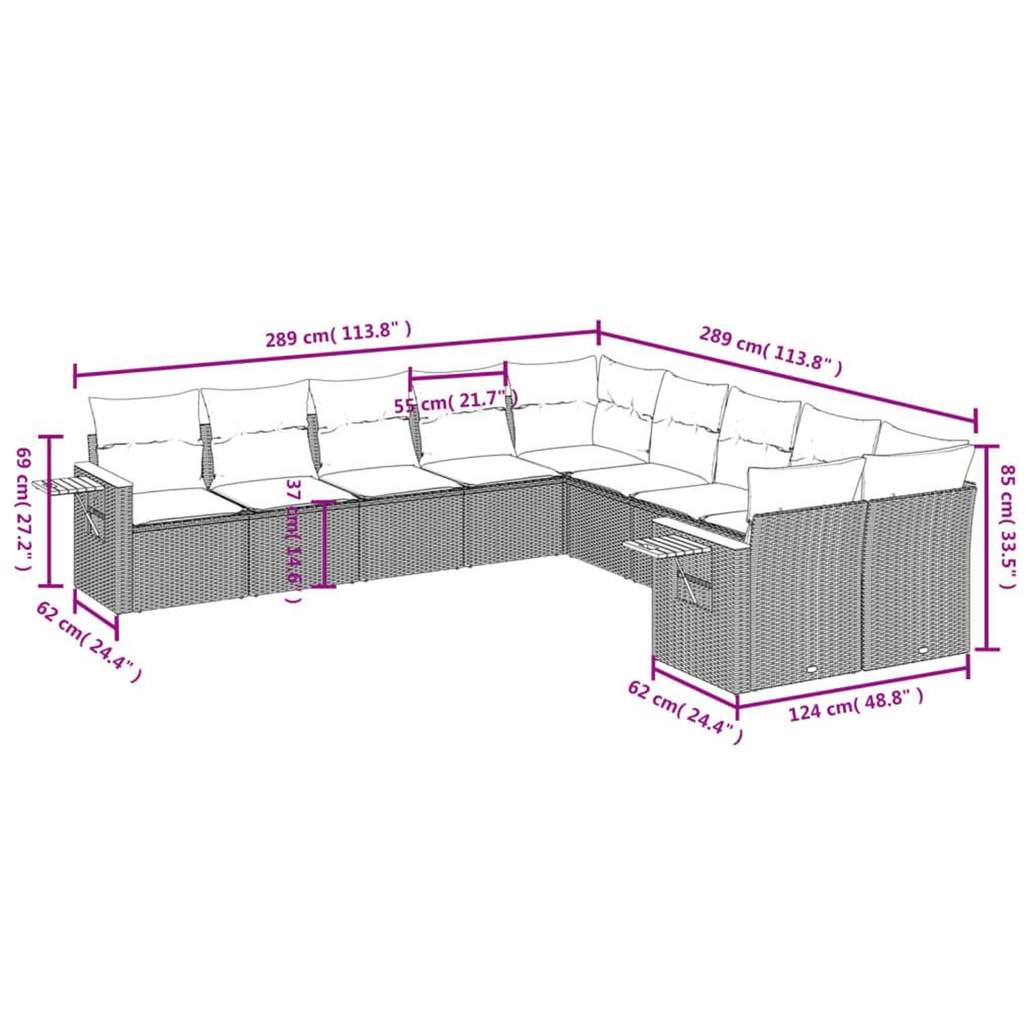Voir la diapositive 6 : VIDAXL Salon de jardin 10 pcs avec coussins noir resine tressee