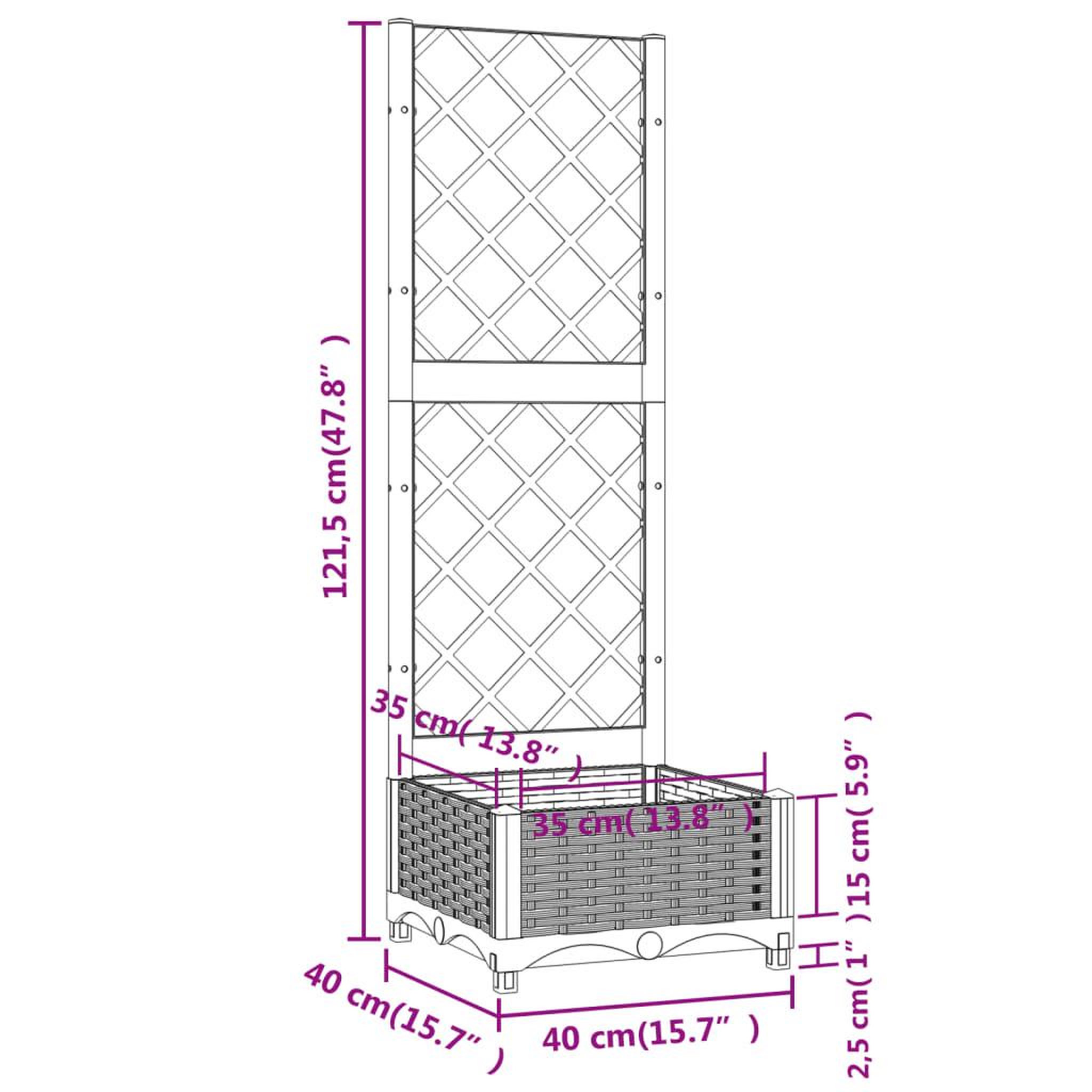 Voir la diapositive 6 : VIDAXL Jardiniere avec treillis Marron 40x40x121,5 cm PP