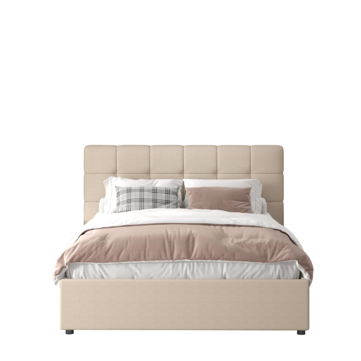 CONCEPT USINE Lit avec coffre de rangement 140x190cm velours beige SANTA