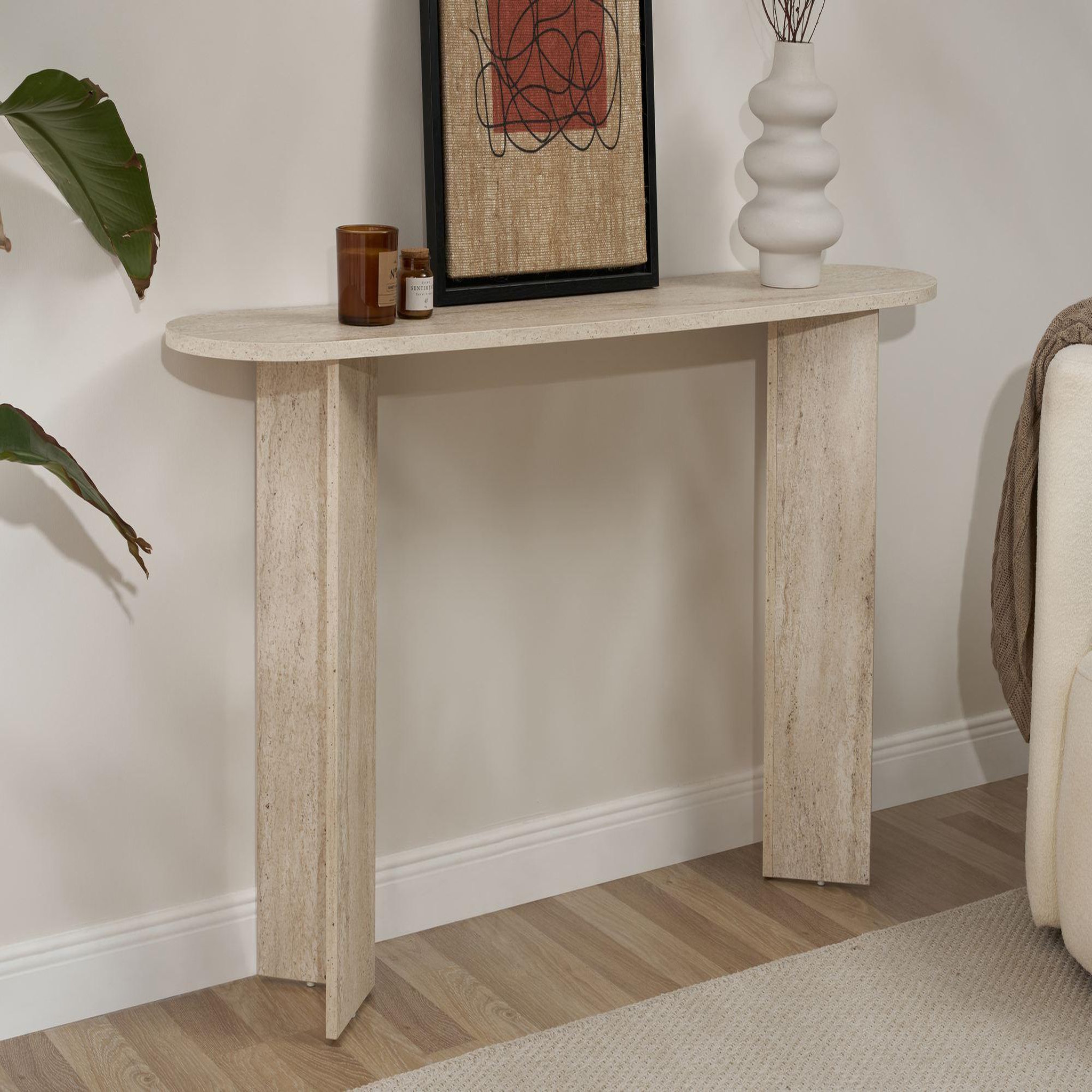 Voir la diapositive 3 : Habitat et Jardin Console en bois  sira  - 150 x 35 x 75 cm - travertin