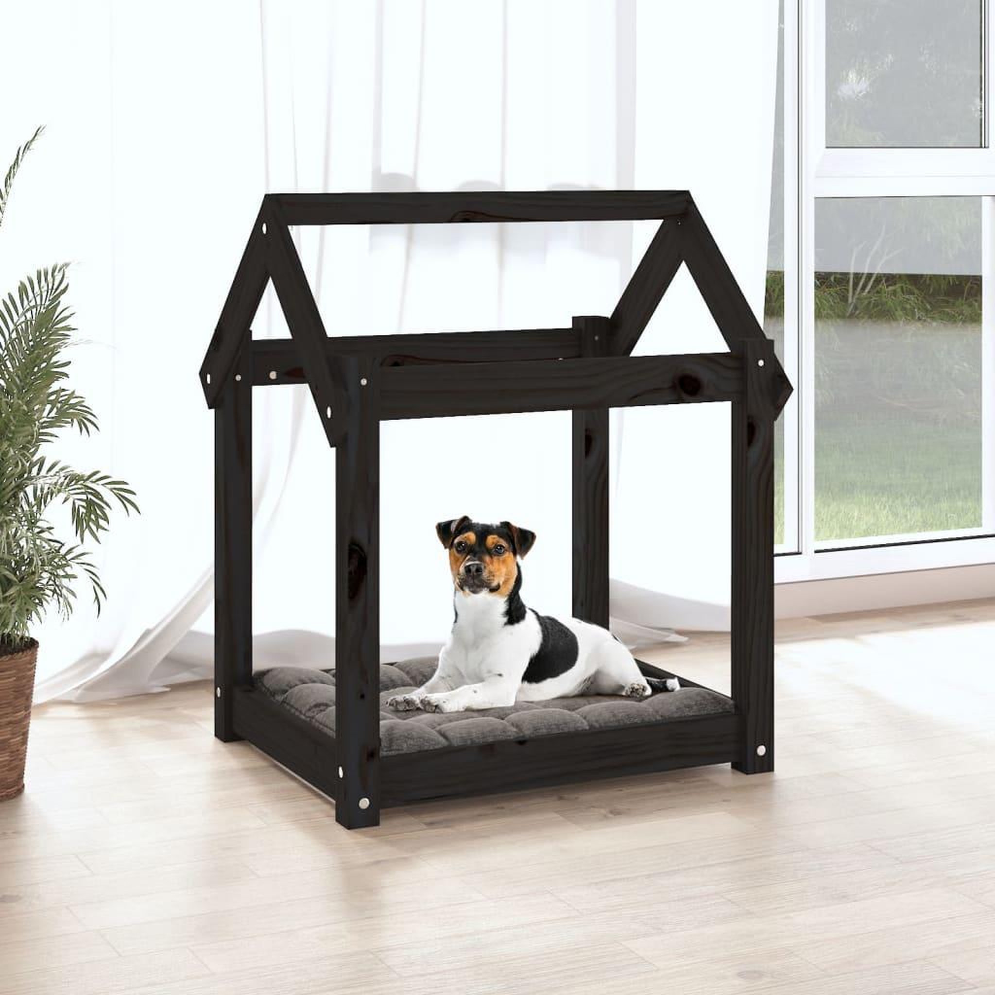 Voir la diapositive 3 : VIDAXL Lit pour chien Noir 61x50x70 cm Bois de pin solide