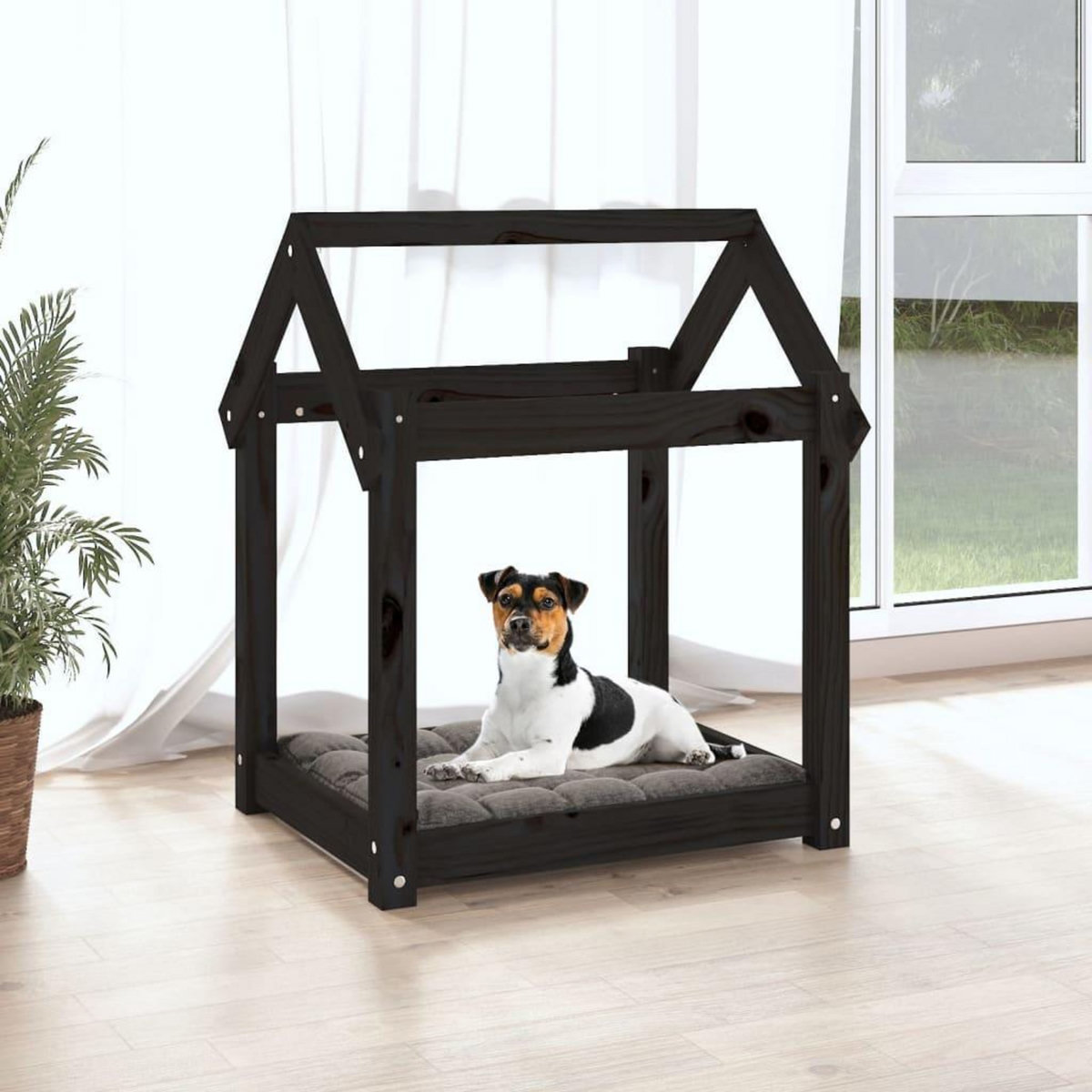 VIDAXL Lit pour chien Noir 61x50x70 cm Bois de pin solide