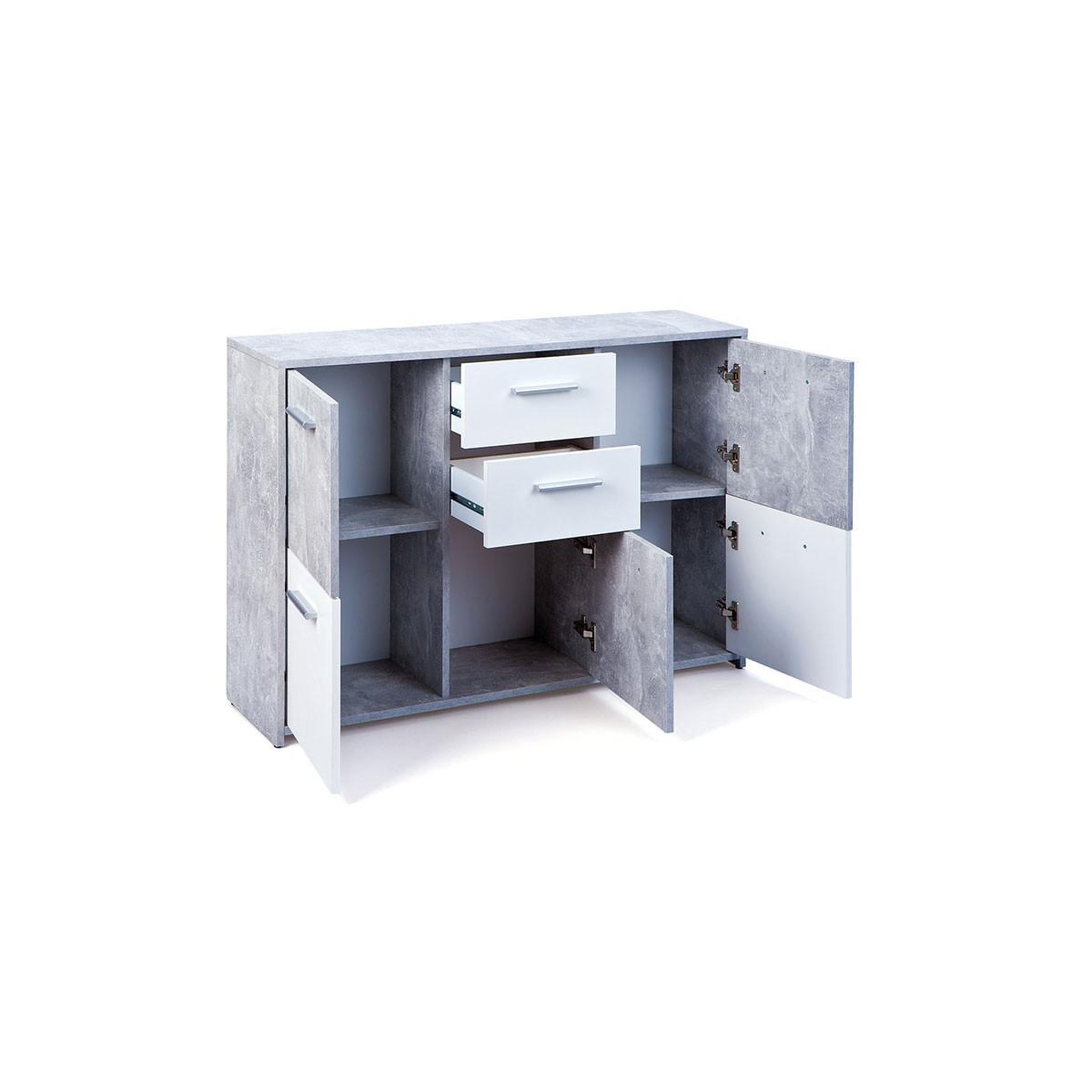 Voir la diapositive 4 : INTERLINK Commode design 5 portes  miller  gris & blanc