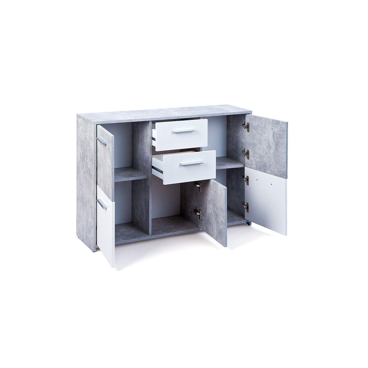 Paris Prix Commode Design 5 portes  Miller  Gris & Blanc
