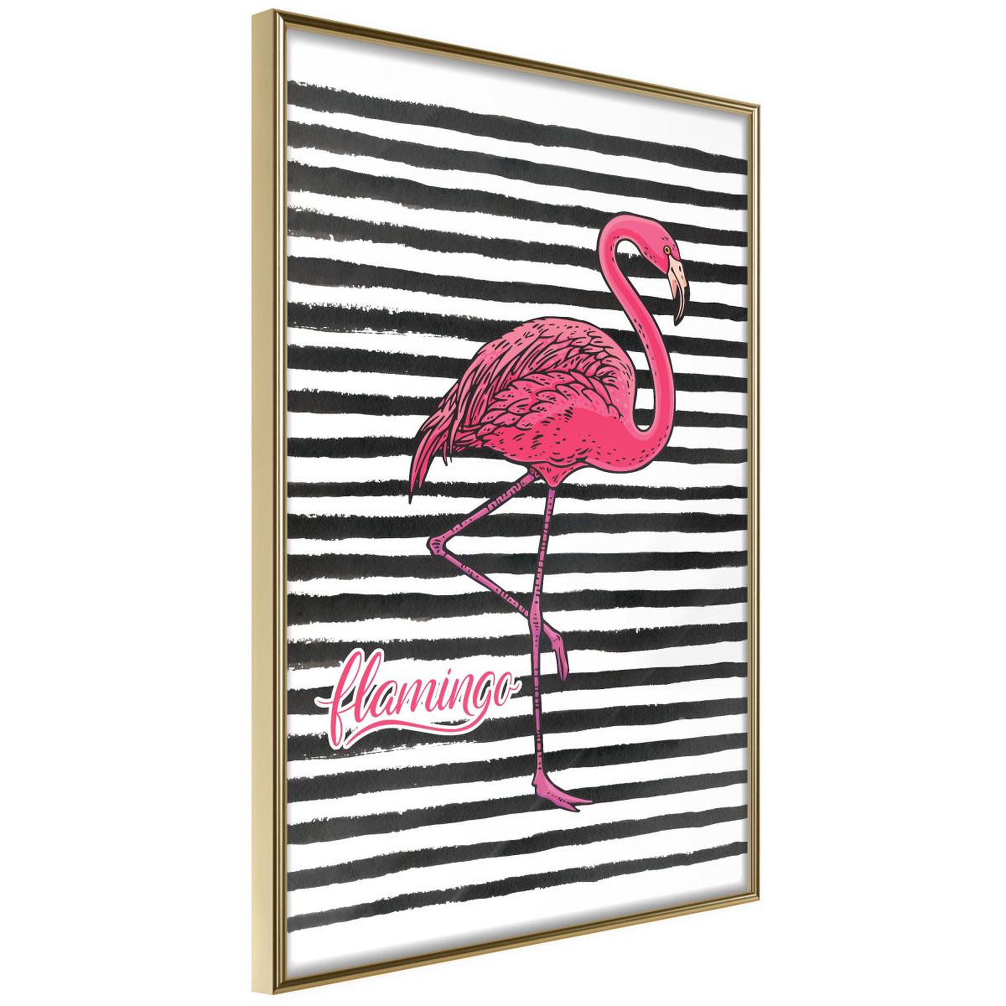 Paris Prix Affiche Murale Encadrée  Flamingo on Striped Background