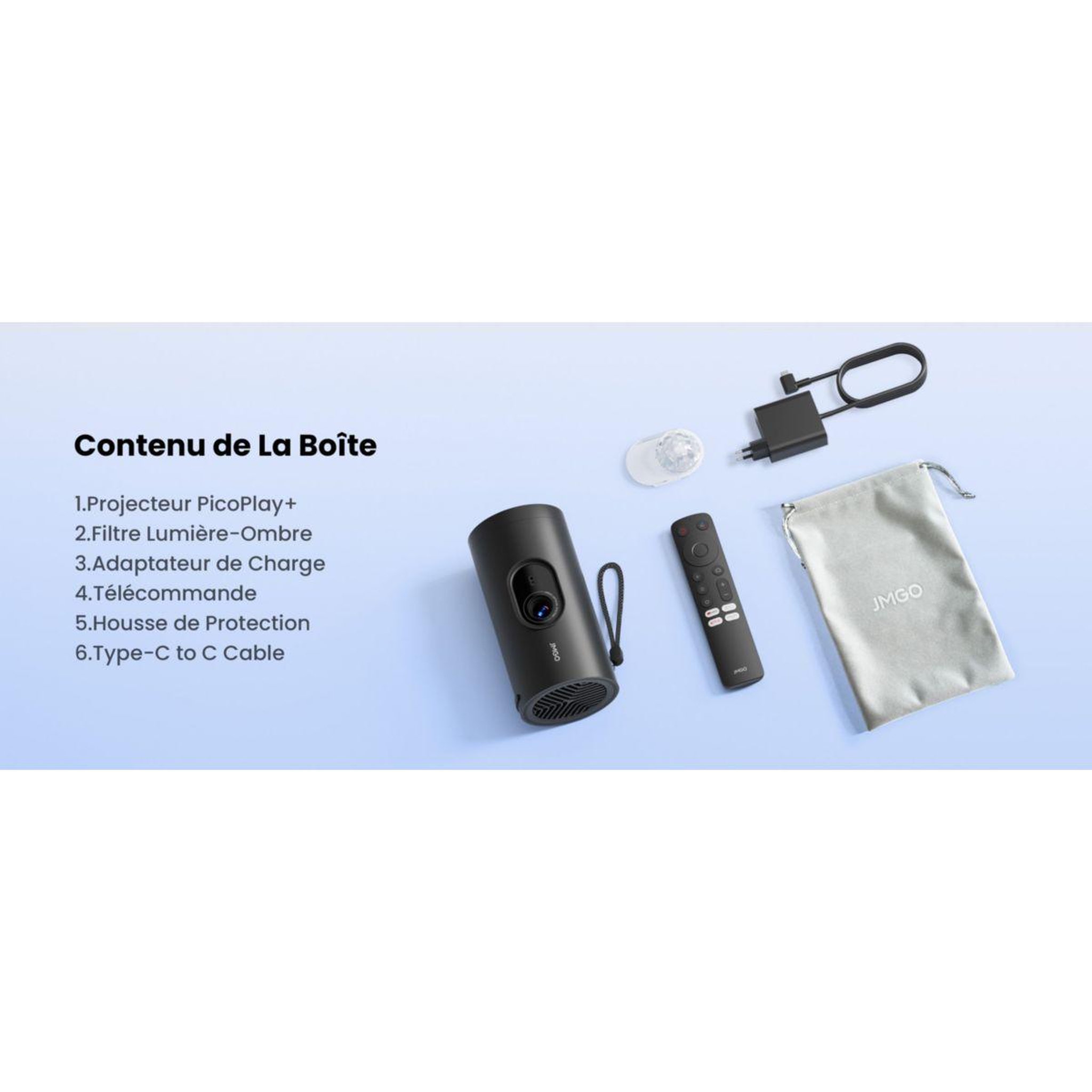Voir la diapositive 2 : JMGO Vidéoprojecteur portable picoplay+ - sacoche - trépied - batterie
