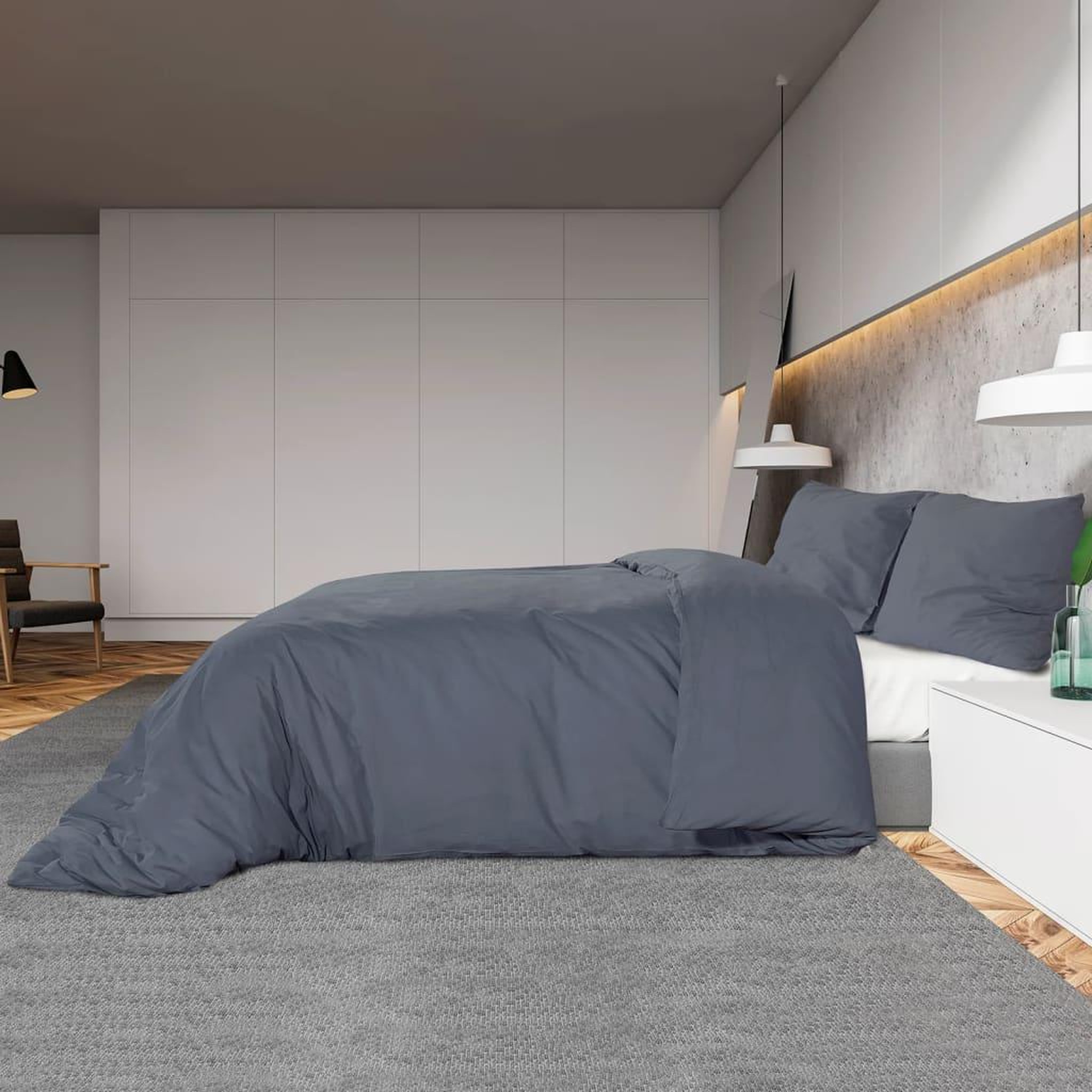 Voir la diapositive 4 : VIDAXL Ensemble de housse de couette Anthracite 135x200 cm Microfibre
