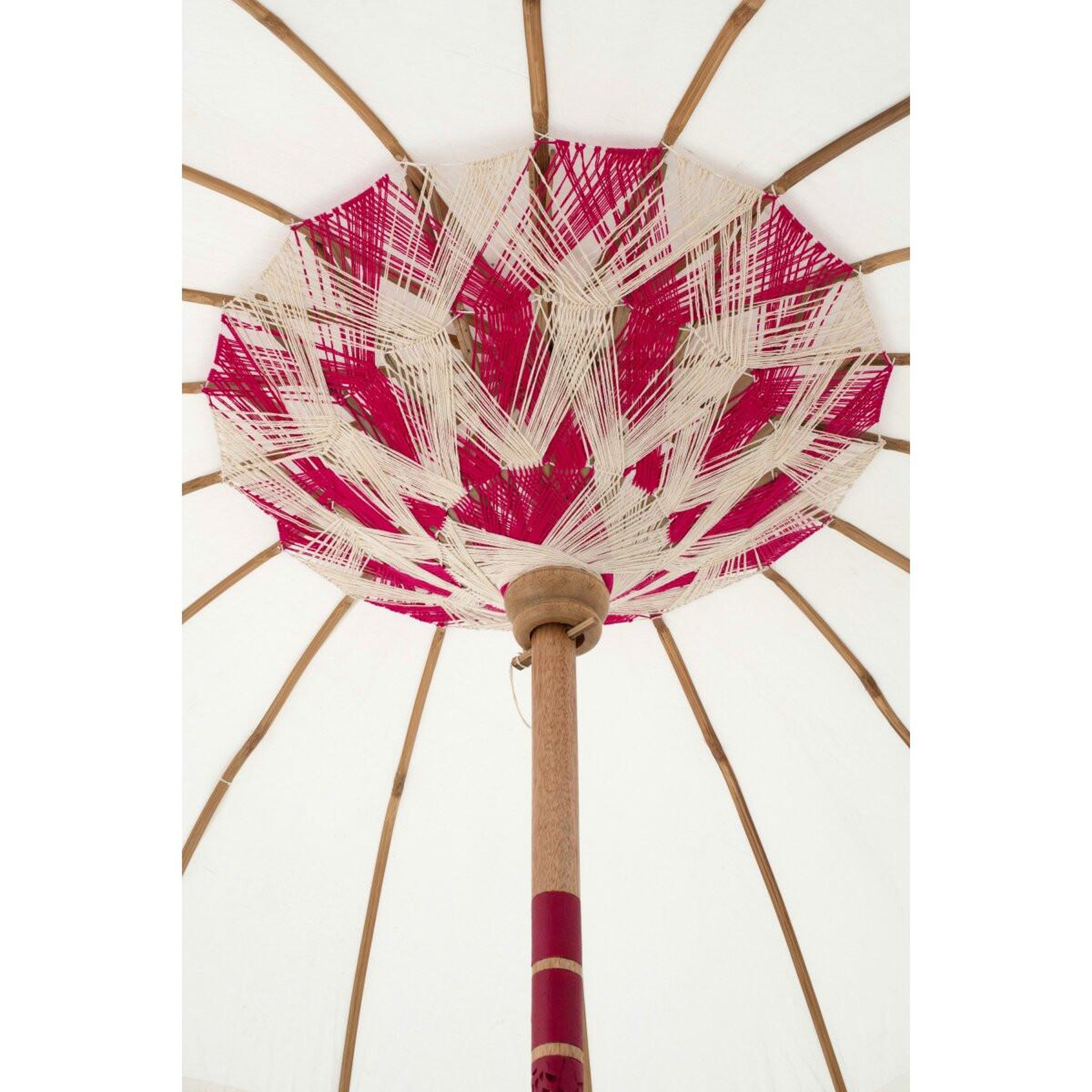 Voir la diapositive 3 : J-LINE Parasol Rond à Franges  Flavie  180cm Écru & Rose