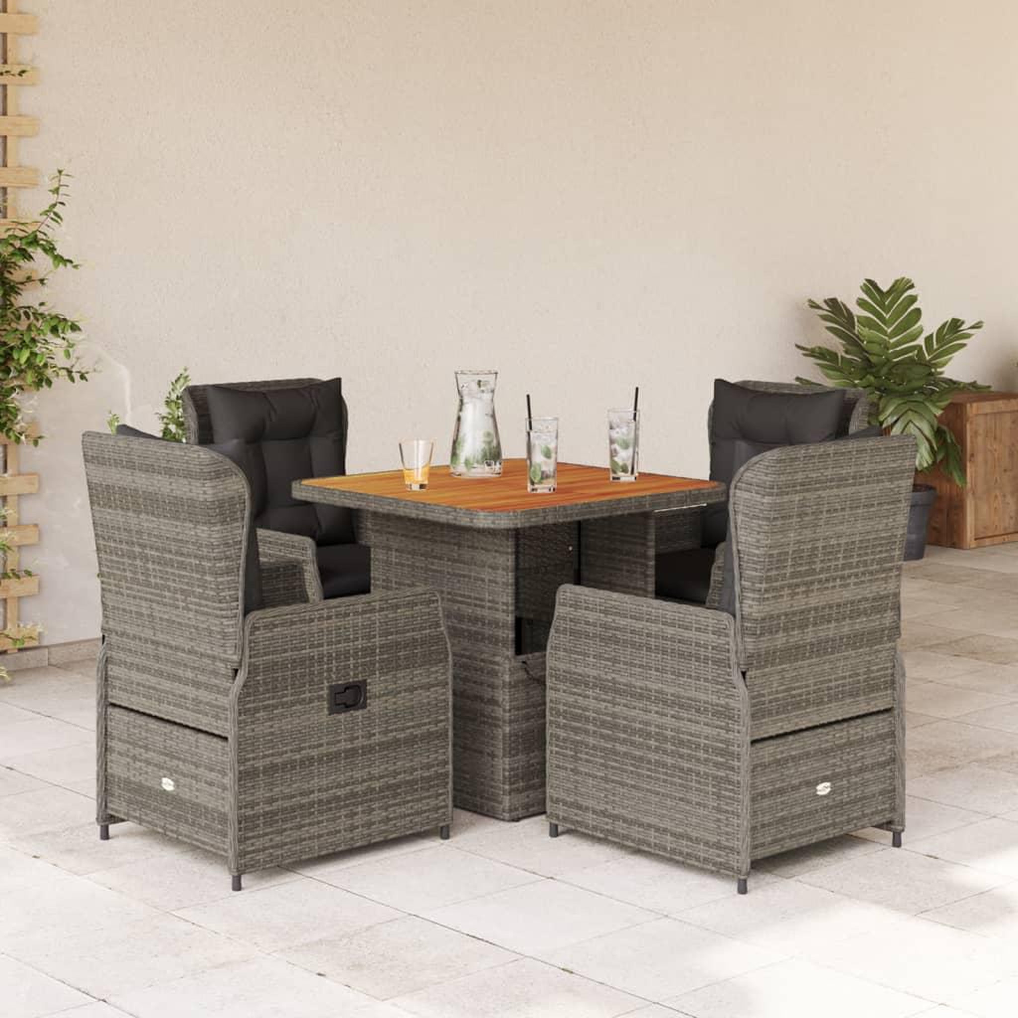 VIDAXL Ensemble a manger de jardin 5 pcs coussins gris resine tressee