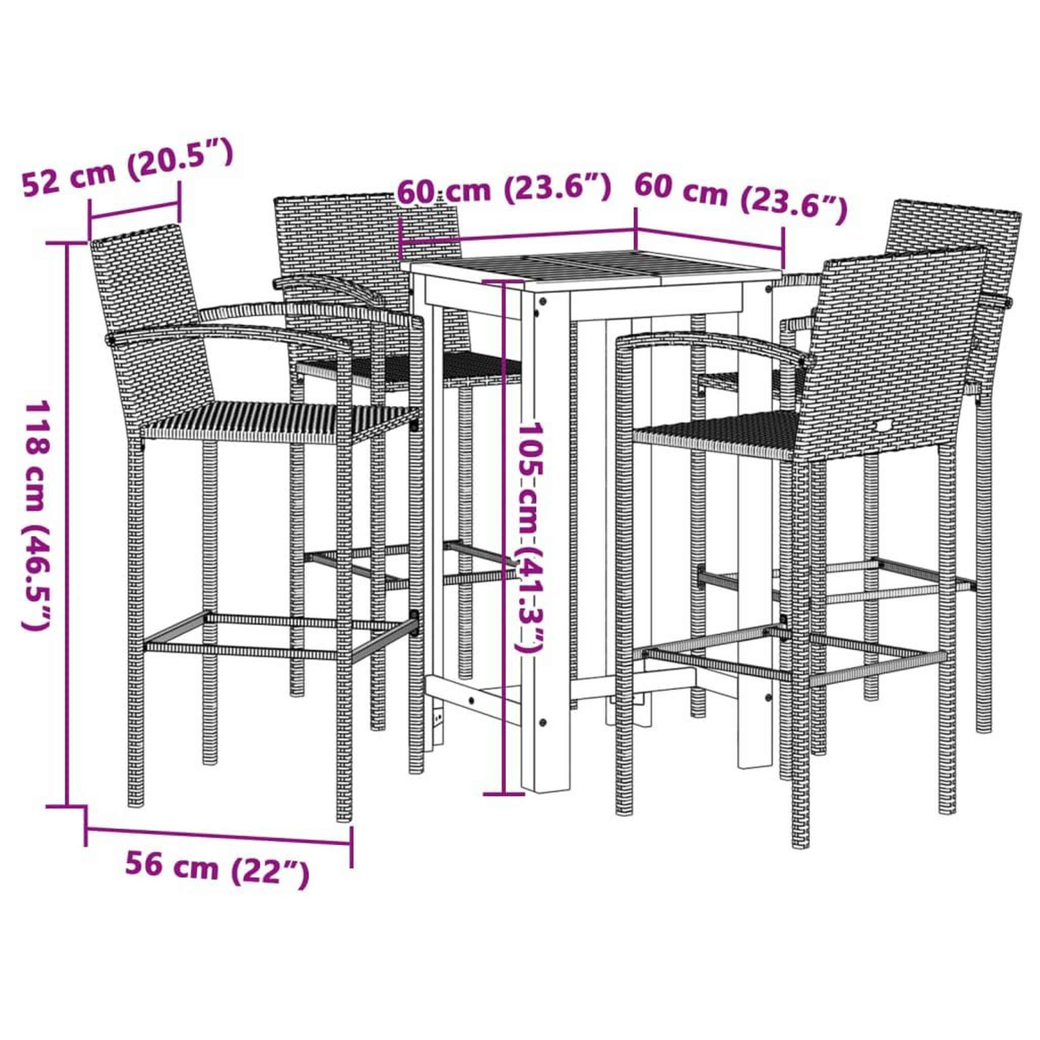 Voir la diapositive 6 : VIDAXL Ensemble de bar de jardin 5 pcs gris bois massif acacia rotin