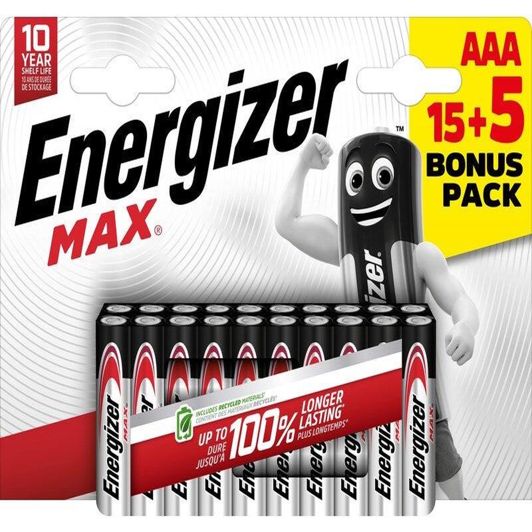 Energizer Lot de 15 + 5 piles alcaline AAA Max, 1.2 V, ENERGIZER