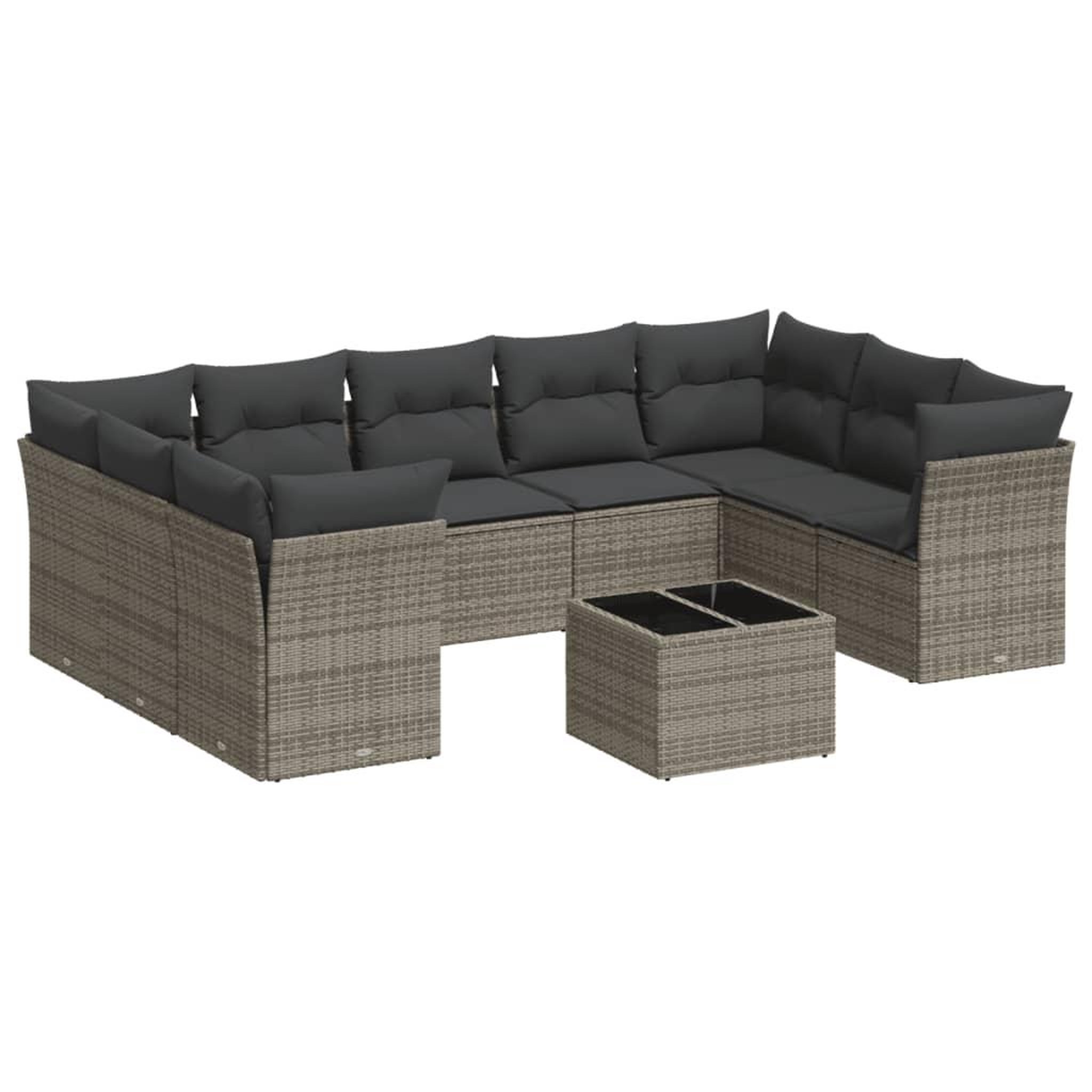 Voir la diapositive 2 : VIDAXL Salon de jardin avec coussins 10 pcs gris resine tressee