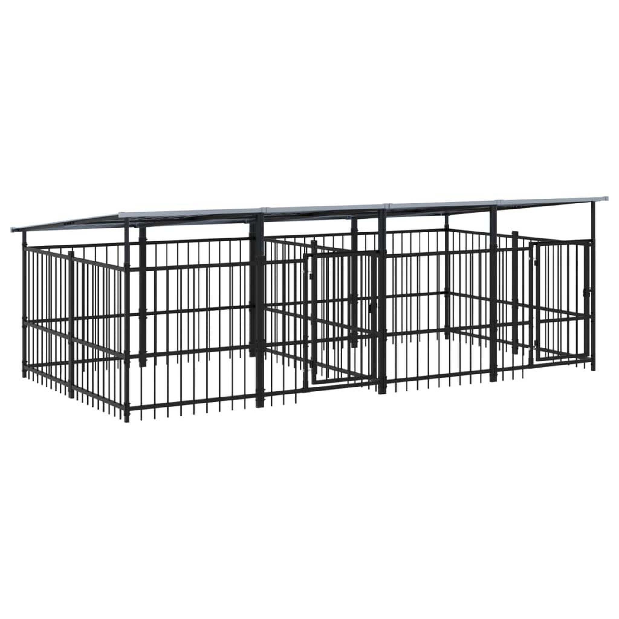Voir la diapositive 2 : VIDAXL Chenil d'exterieur avec toit pour chiens Acier 7,51 m²