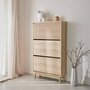 Voir la diapositive 3 : SWEEEK Meuble à chaussures scandinave décor bois clair 3 portes abattantes capacité 18 paires de chaussures