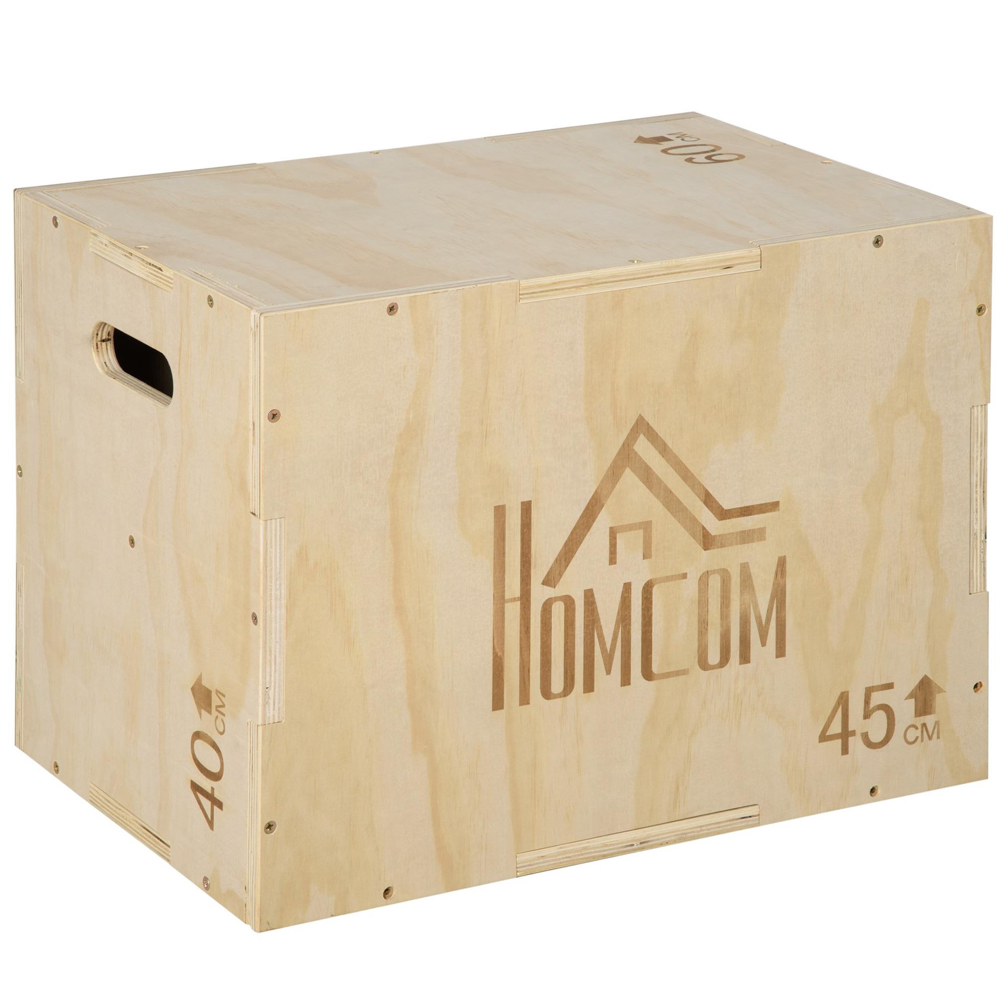 HOMCOM Box jump - box de pliométrie - boite de saut - 3 hauteurs 40/45/60H cm - charge max. 120 Kg - bois de hêtre